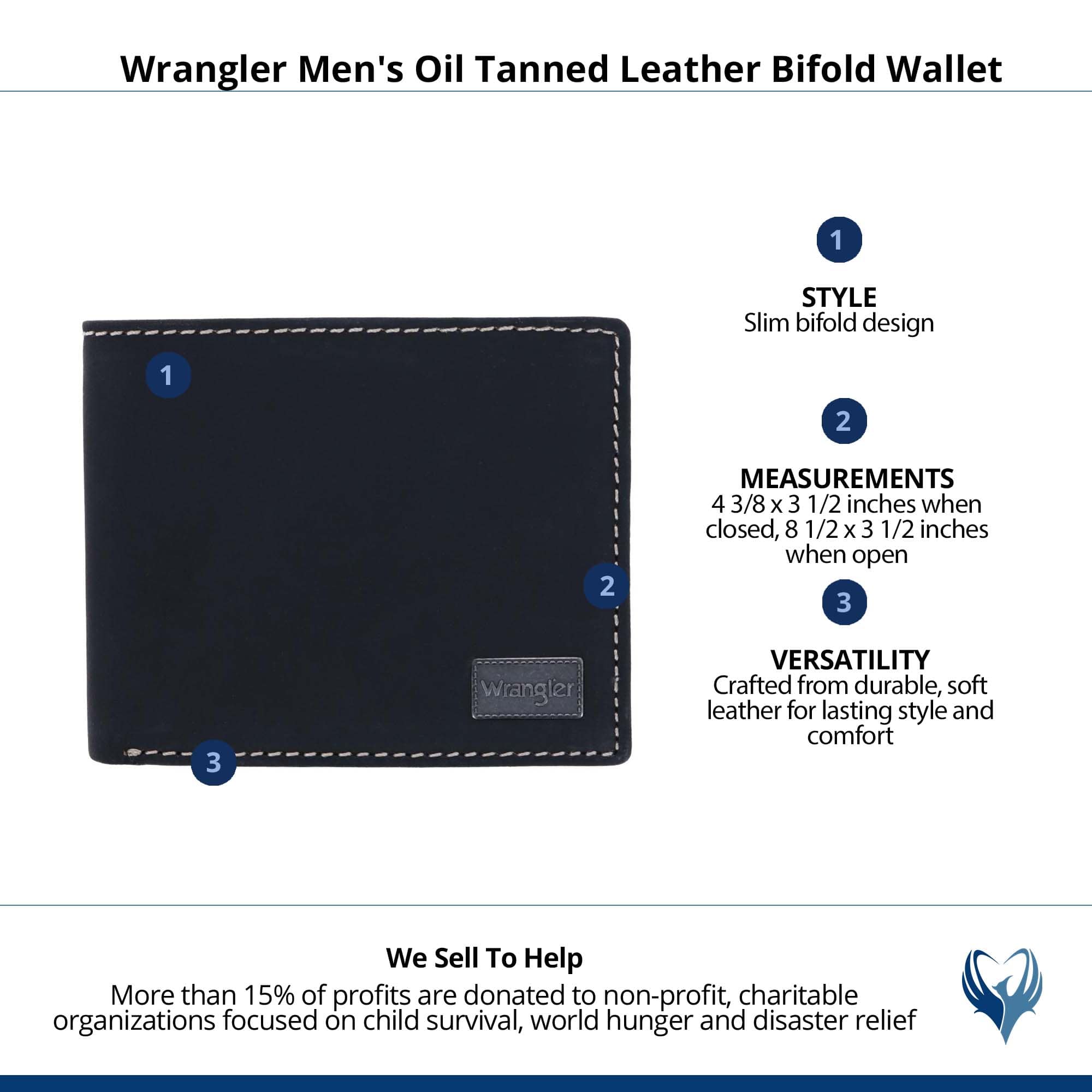 Wrangler Men's Oil Tanned Leather Bifold Wallet - Black