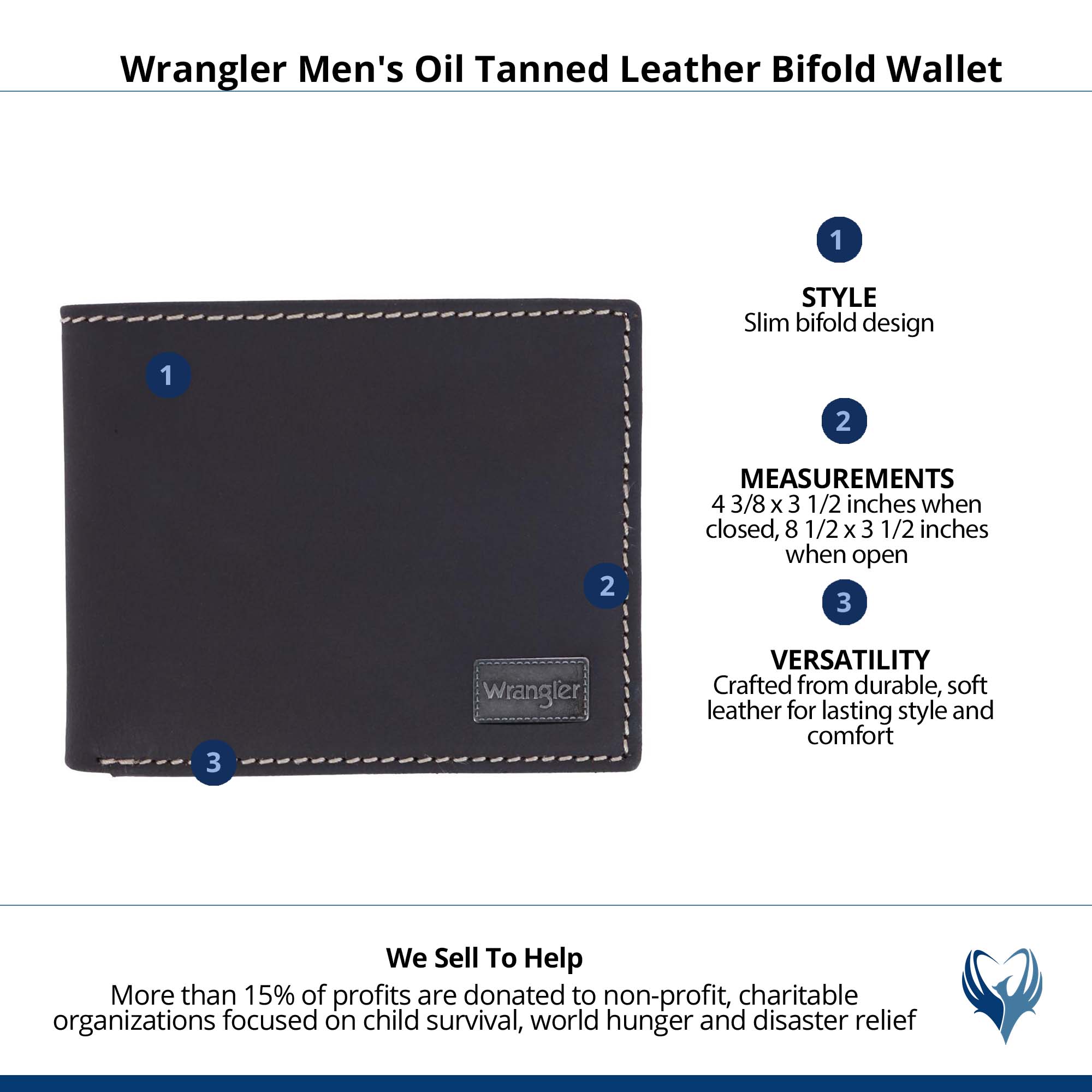 Wrangler Men's Oil Tanned Leather Bifold Wallet - Brown