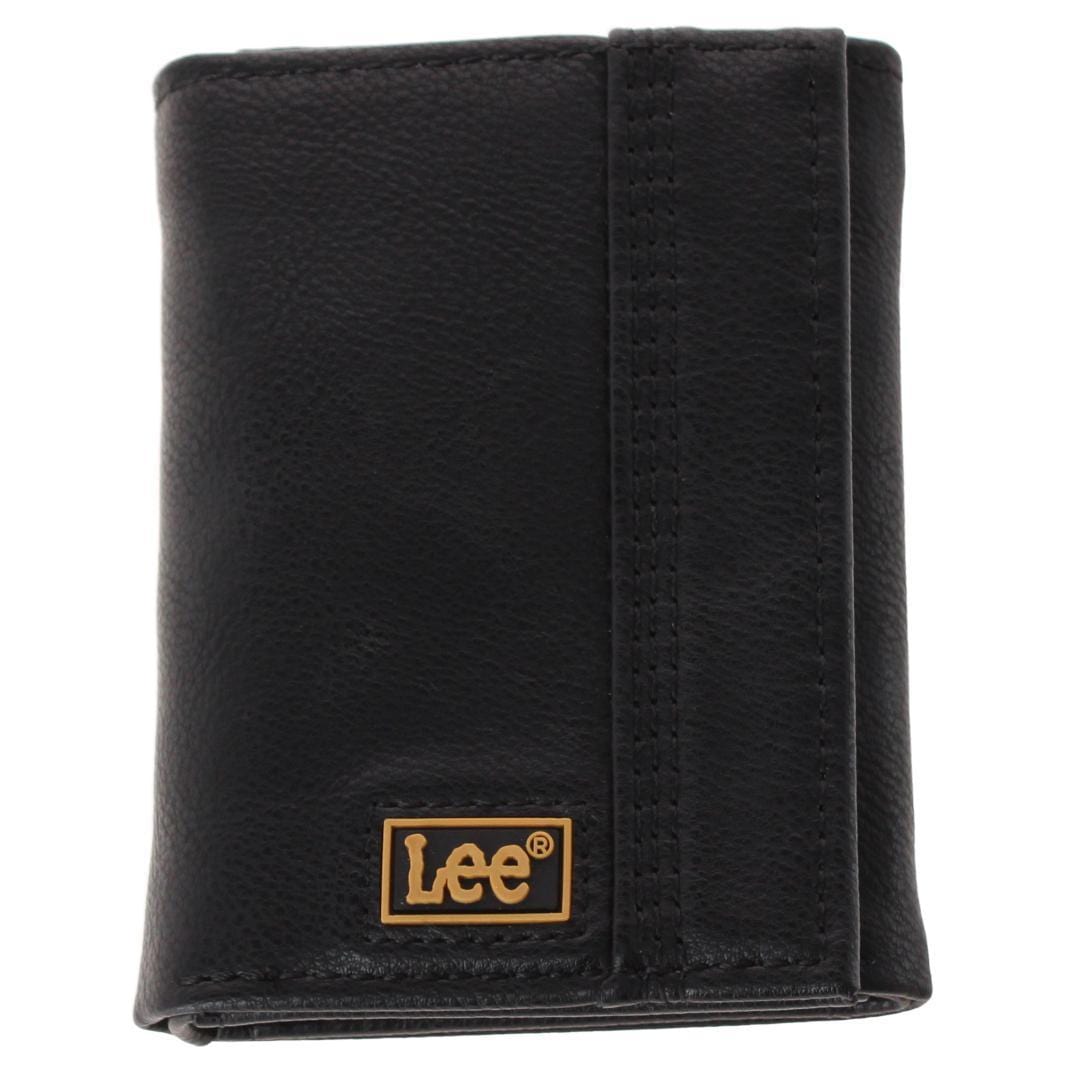 Lee Men's Pebble Grain Trifold Wallet with Logo - Black