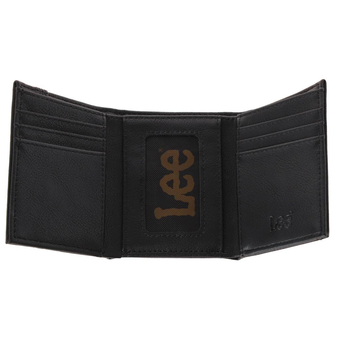 Lee Men's Pebble Grain Trifold Wallet with Logo - Black