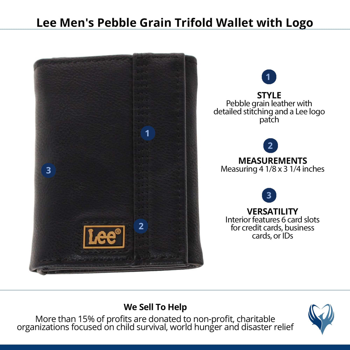 Lee Men's Pebble Grain Trifold Wallet with Logo - Black