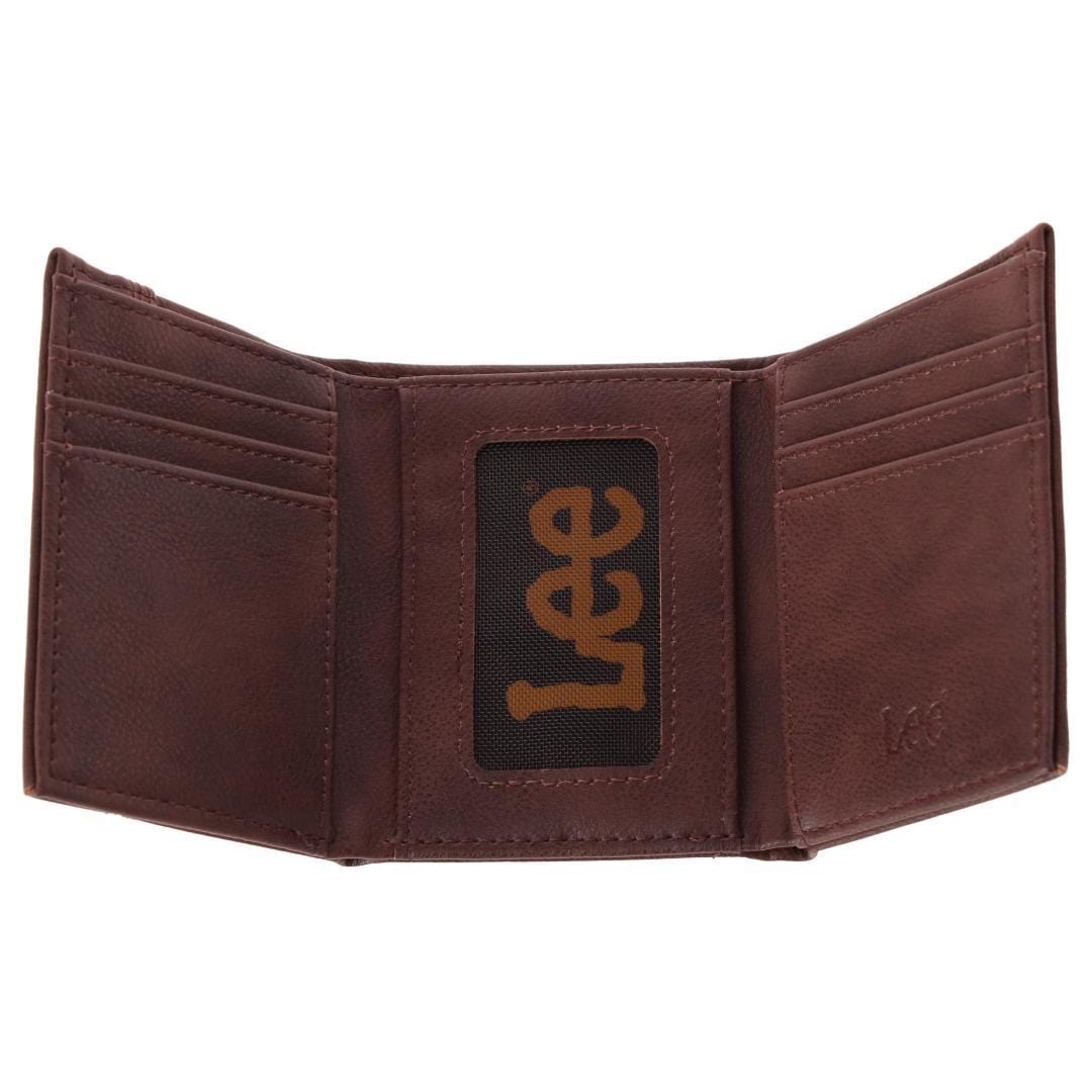Lee Men's Pebble Grain Trifold Wallet with Logo - Brown