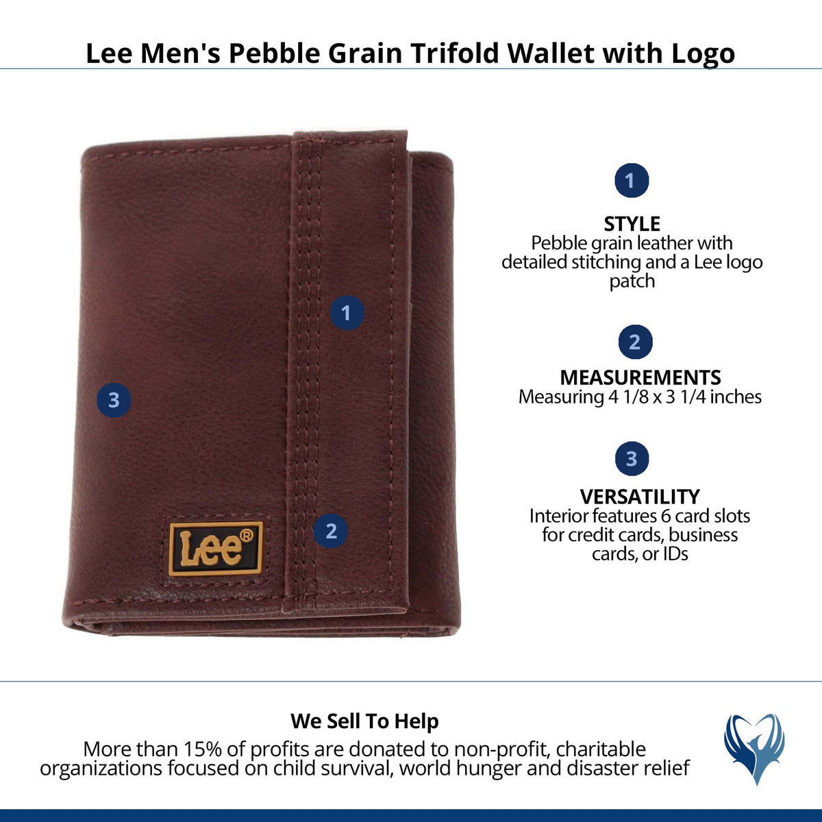 Lee Men's Pebble Grain Trifold Wallet with Logo - Brown
