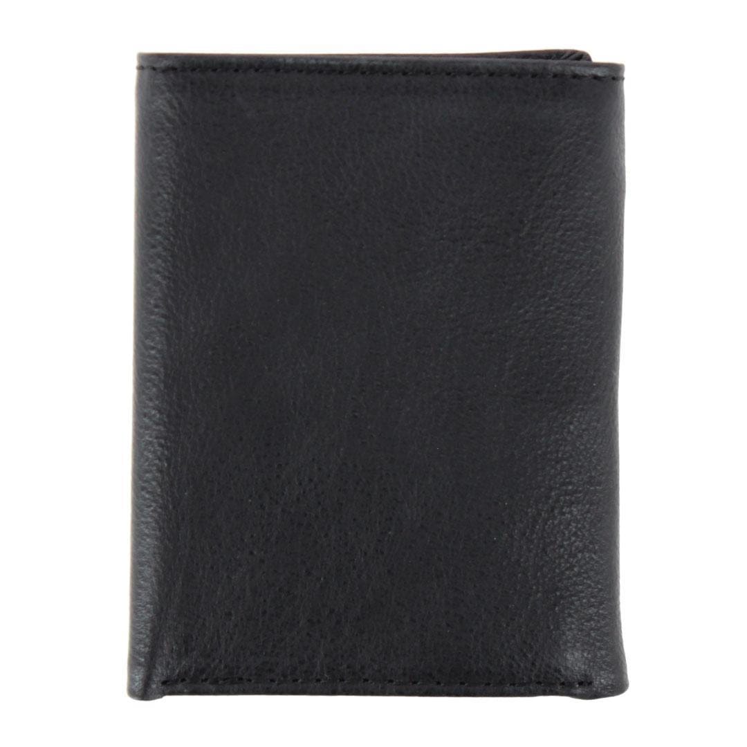 Wrangler Men's Pebble Grain Leather Trifold Wallet with Metal Logo - Black