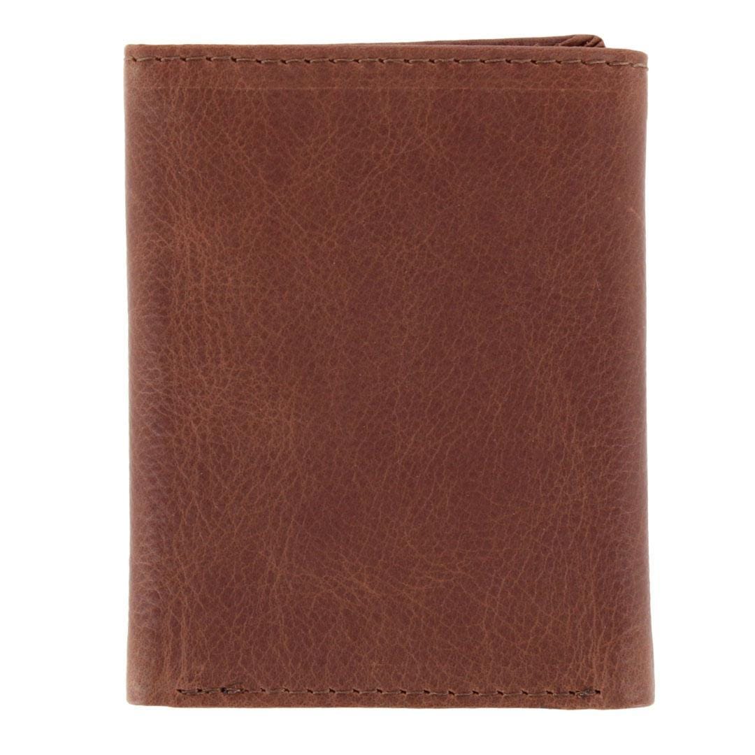 Wrangler Men's Pebble Grain Leather Trifold Wallet with Metal Logo - Brown