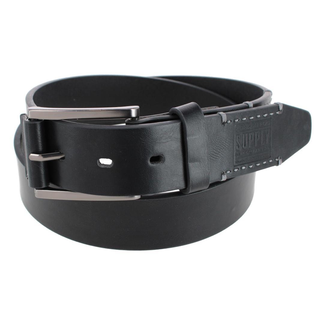 London Fog Supply Men's 38mm Burnished Edge Belt with Hand Lace Detail - Black