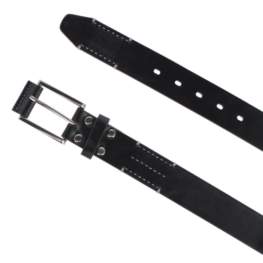 London Fog Supply Men's 38mm Burnished Edge Belt with Hand Lace Detail - Black