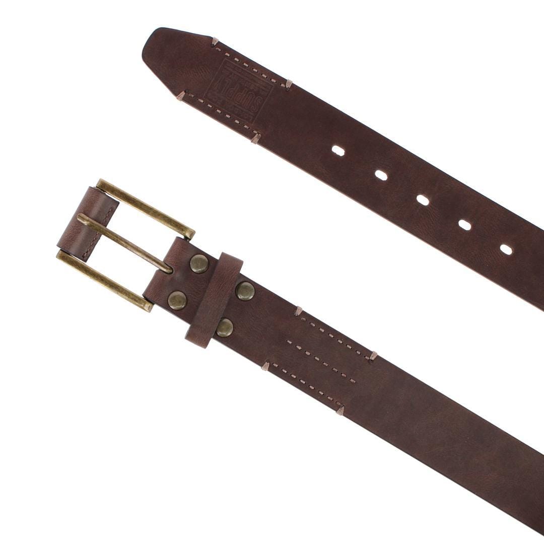 London Fog Supply Men's 38mm Burnished Edge Belt with Hand Lace Detail - Brown