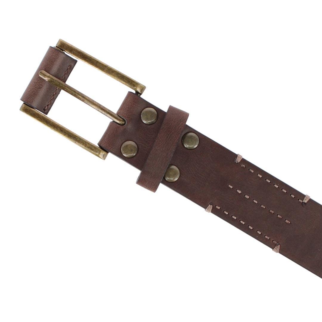 London Fog Supply Men's 38mm Burnished Edge Belt with Hand Lace Detail - Brown