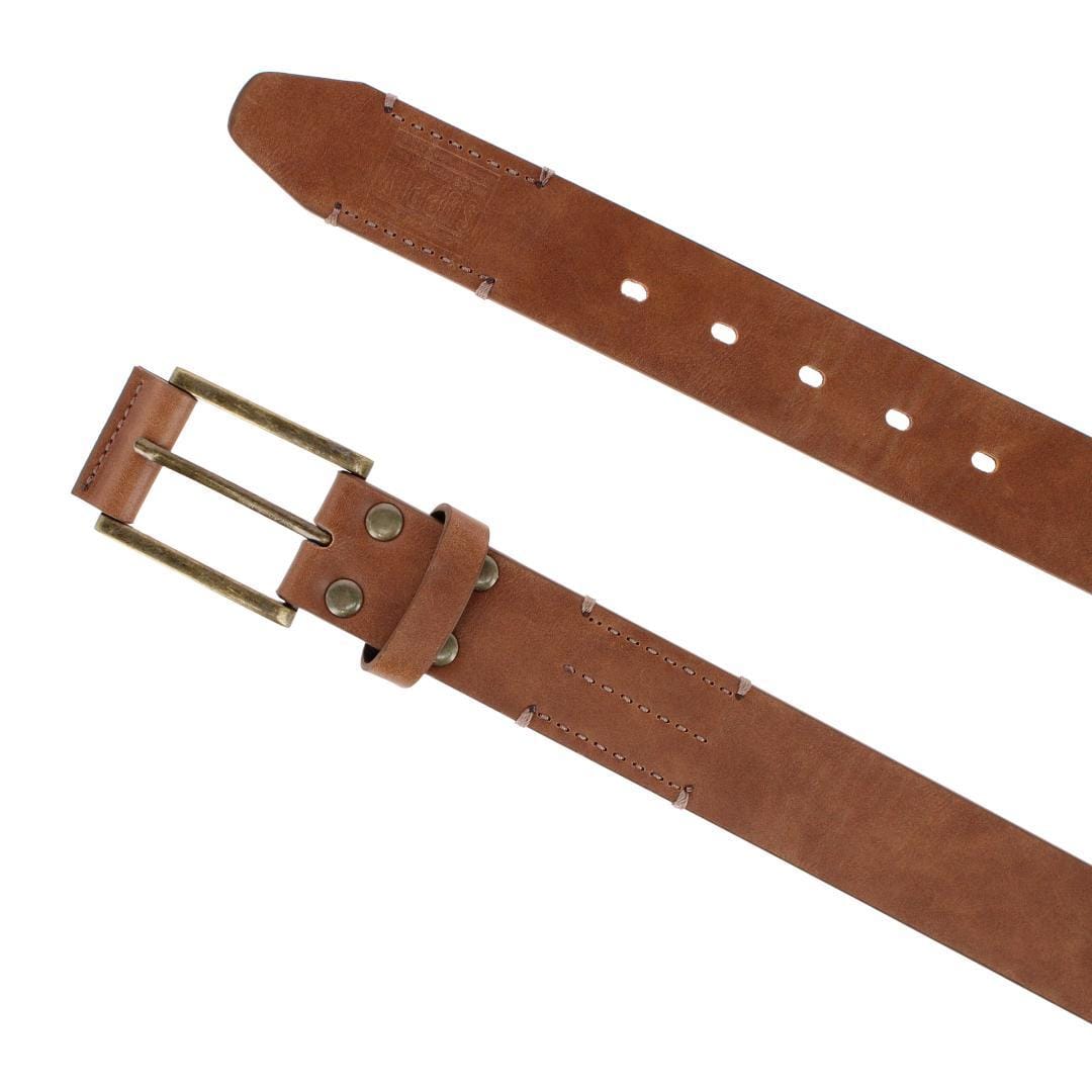 London Fog Supply Men's 38mm Burnished Edge Belt with Hand Lace Detail - Cognac