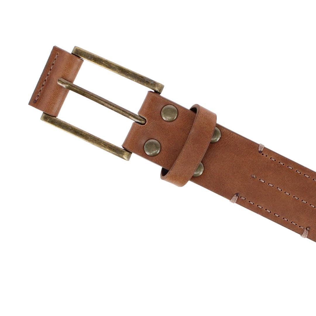 London Fog Supply Men's 38mm Burnished Edge Belt with Hand Lace Detail - Cognac