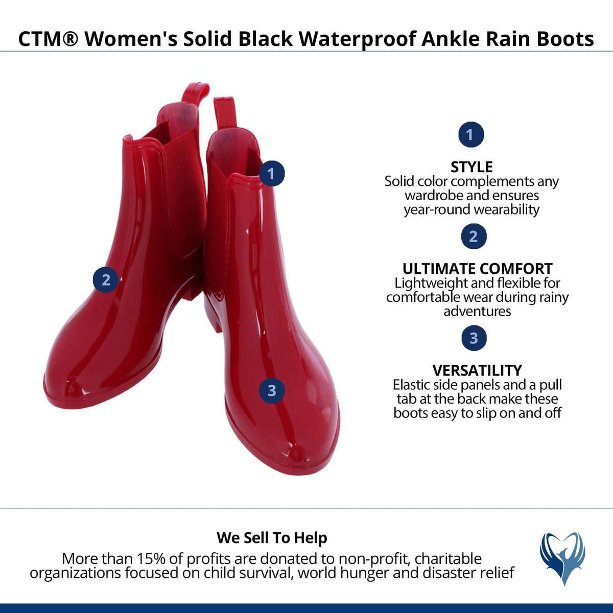 CTM® Women's Solid Color Waterproof Ankle Rain Boots - Red
