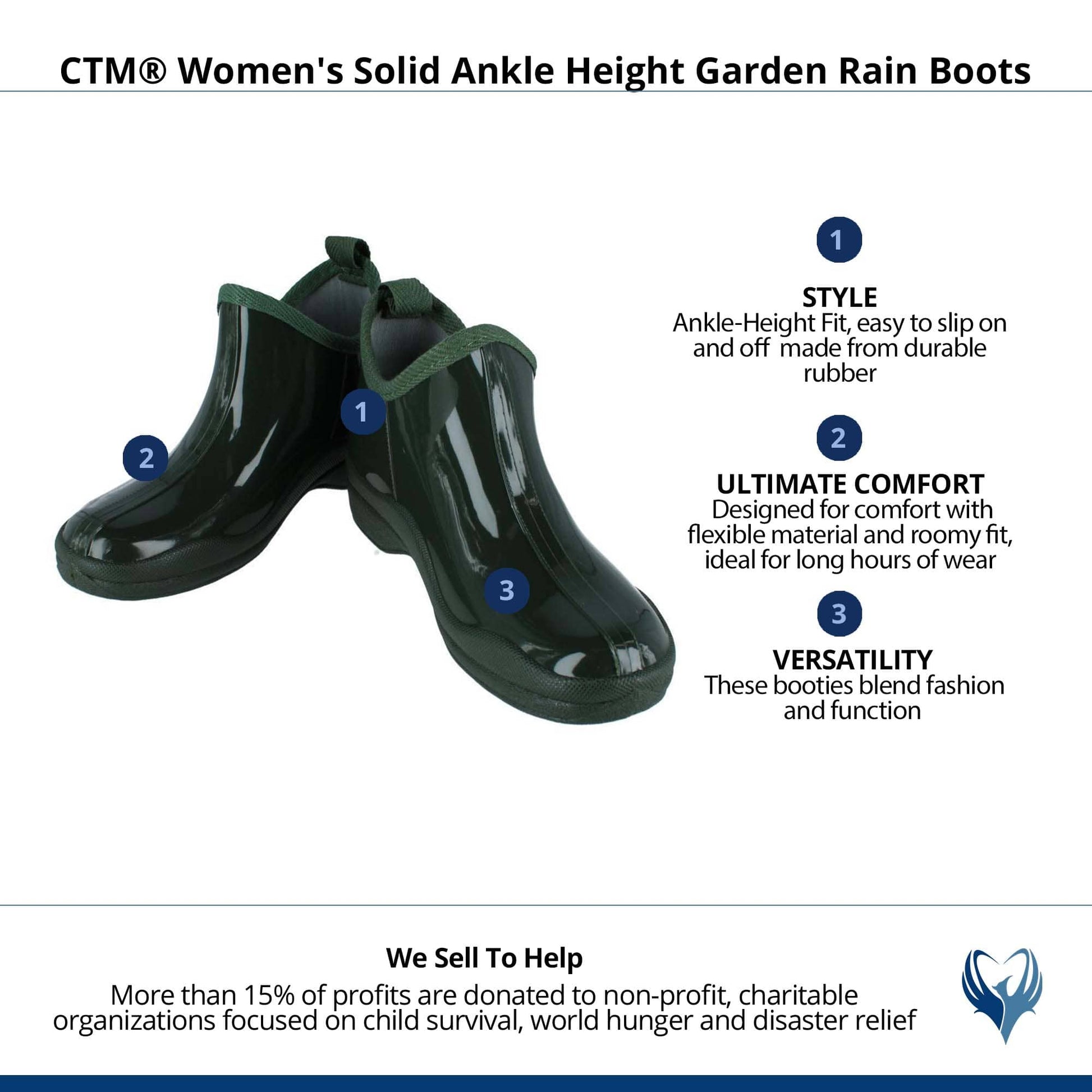 CTM® Women's Solid Ankle Height Garden Rain Boots - Green