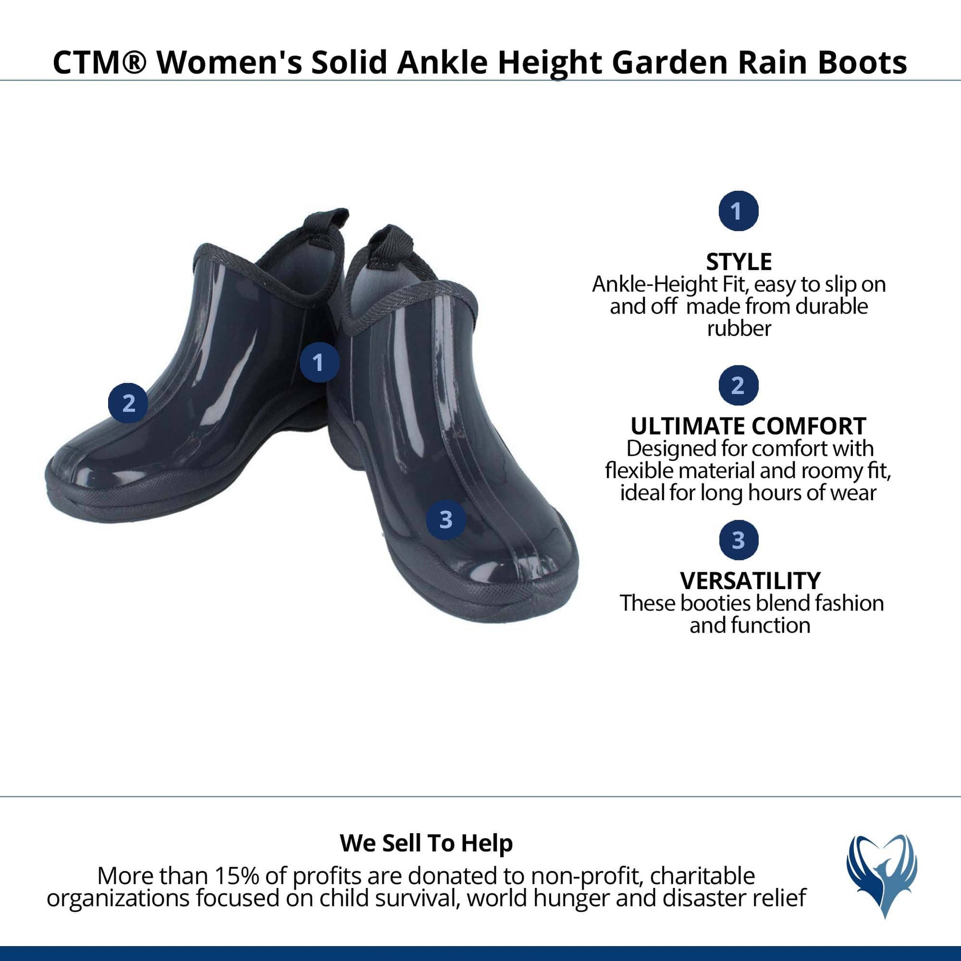 CTM® Women's Solid Ankle Height Garden Rain Boots - Gray