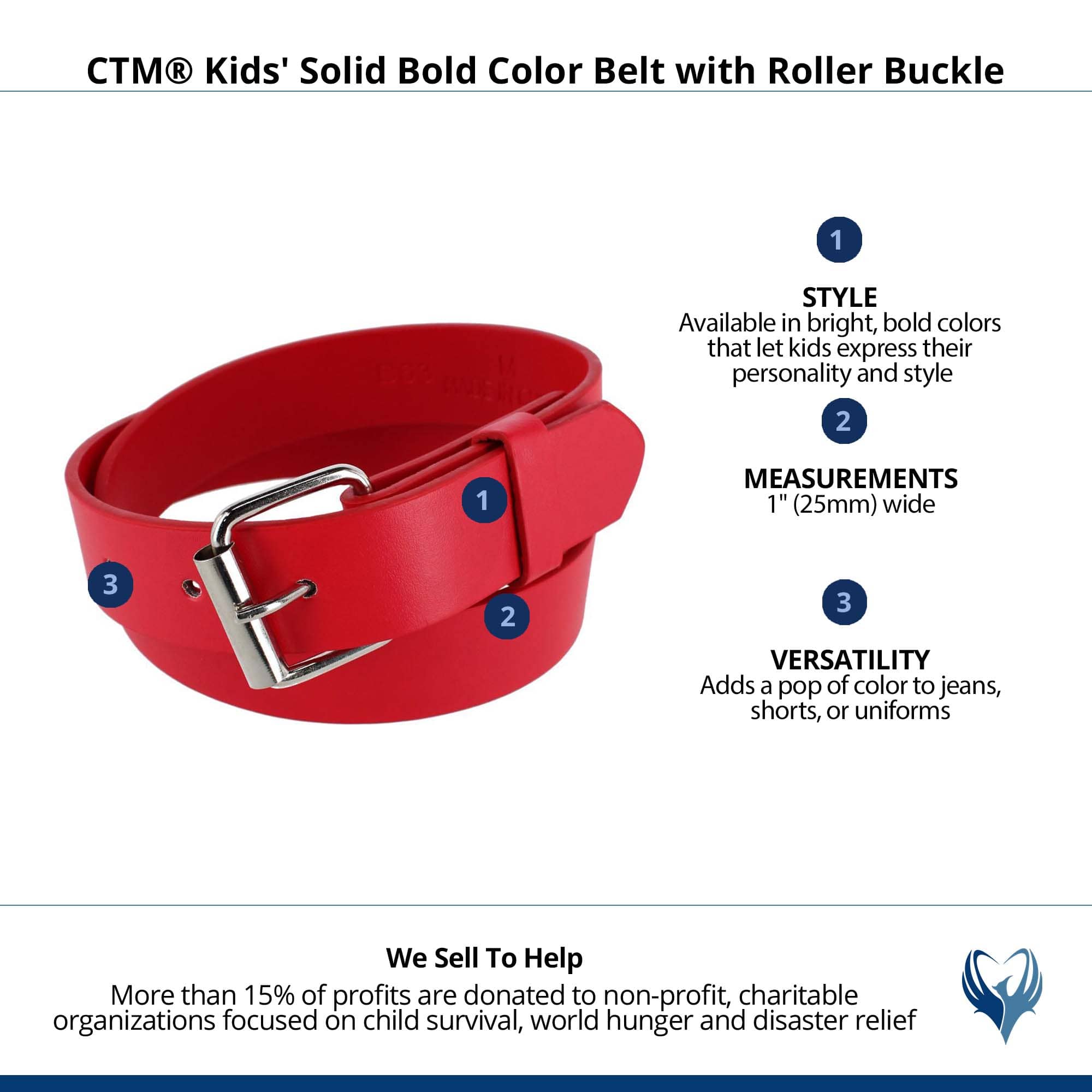CTM® Kids' Solid Bold Color Belt with Roller Buckle - Red