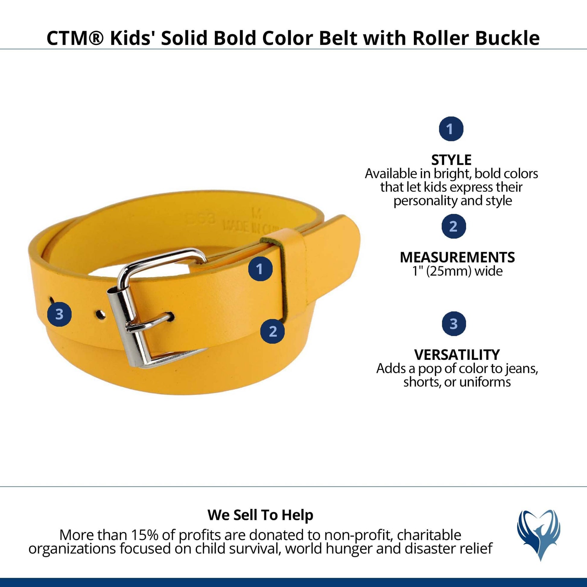 CTM® Kids' Solid Bold Color Belt with Roller Buckle - Yellow