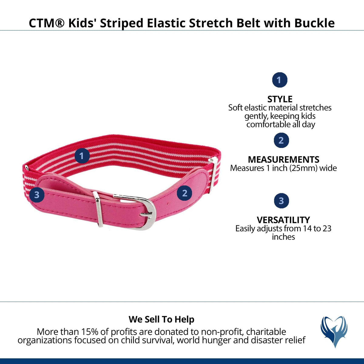 CTM® Kids' Striped Elastic Stretch Belt with Buckle - Pink