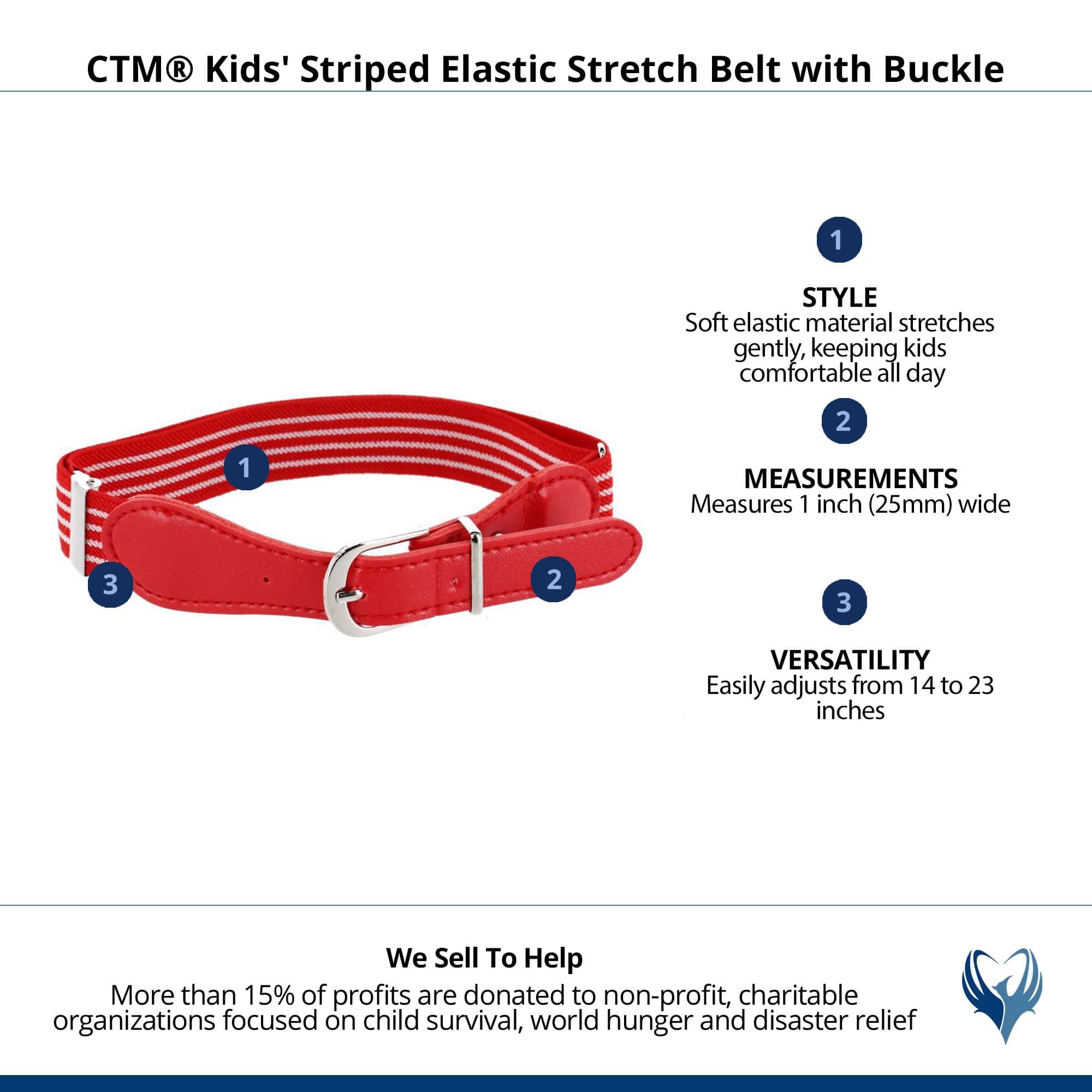 CTM® Kids' Striped Elastic Stretch Belt with Buckle - Red