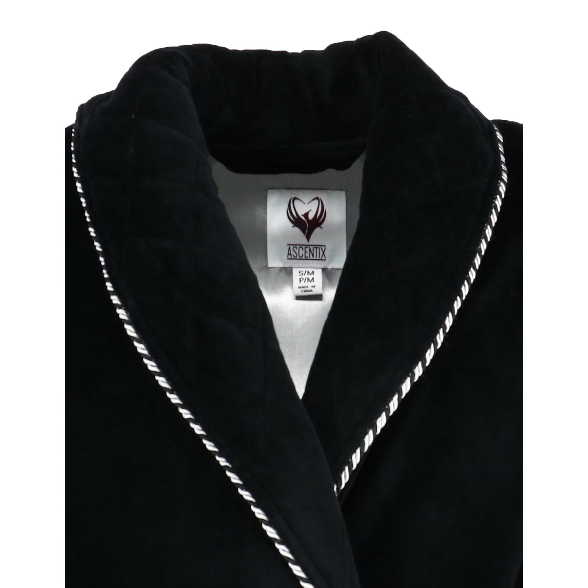 Ascentix Men's Velour Smoking Jacket with Satin Lining - Black