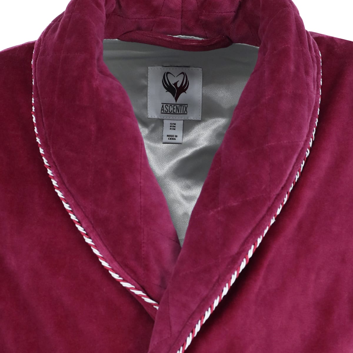 Ascentix Men's Velour Smoking Jacket with Satin Lining - Burgundy