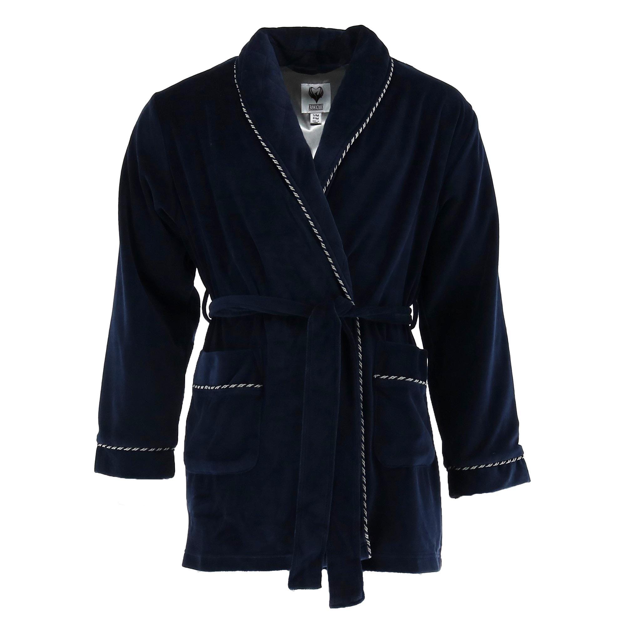 Ascentix Men's Velour Smoking Jacket with Satin Lining - Navy