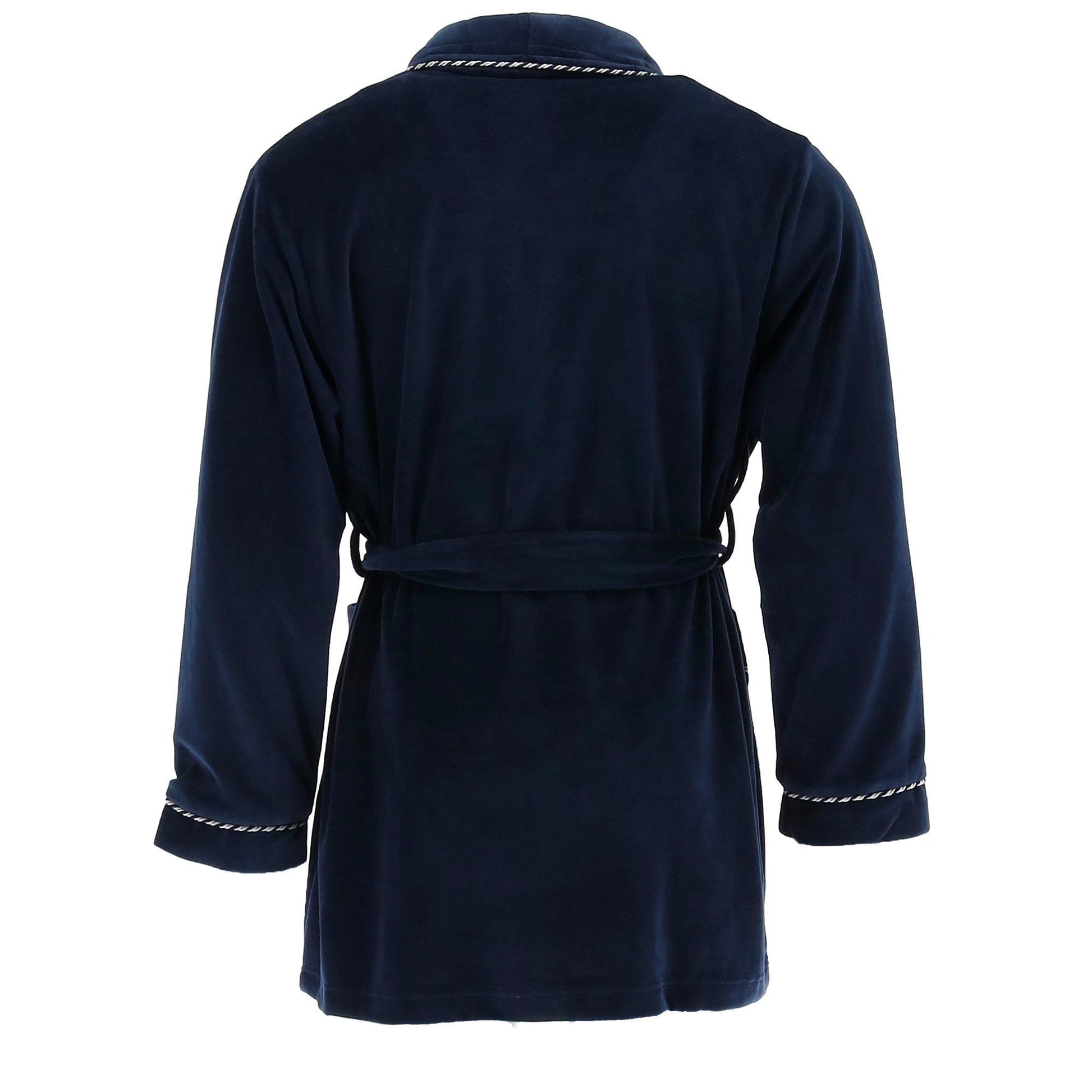Ascentix Men's Velour Smoking Jacket with Satin Lining - Navy