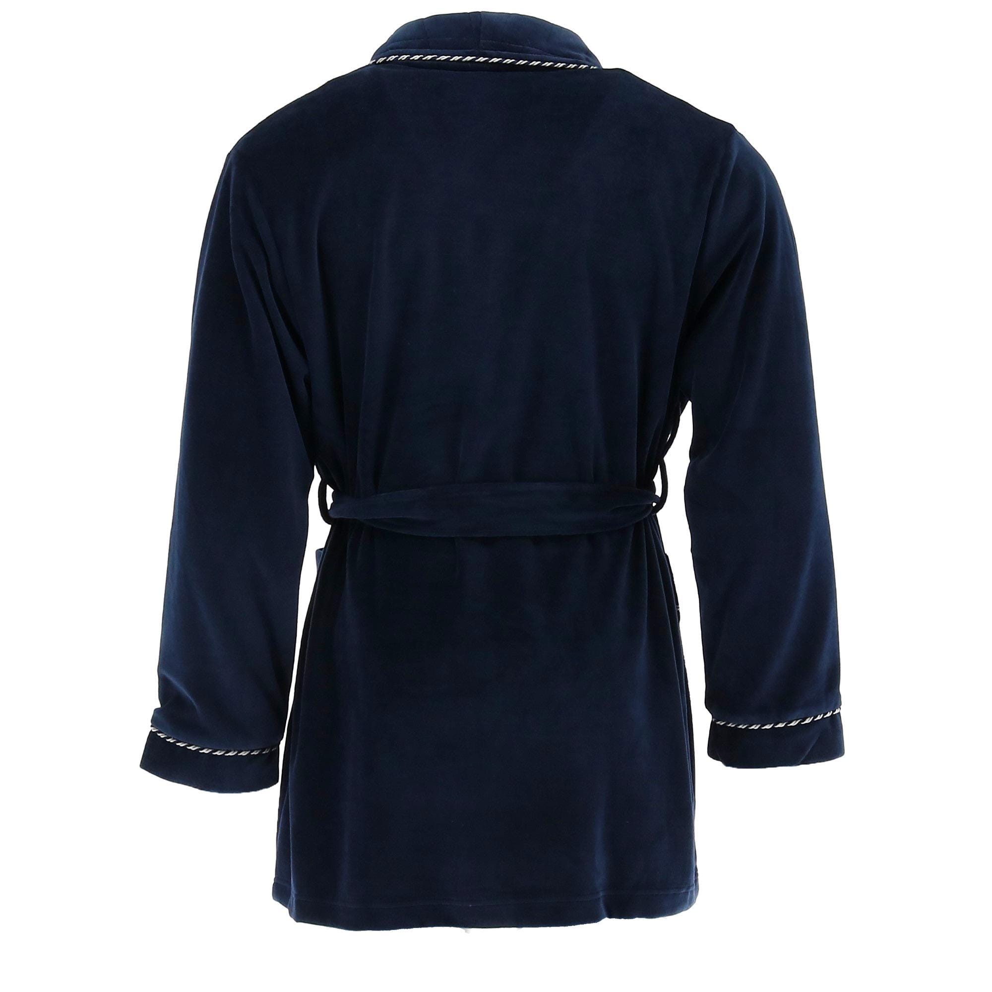 Ascentix Men's Velour Smoking Jacket with Satin Lining - Navy