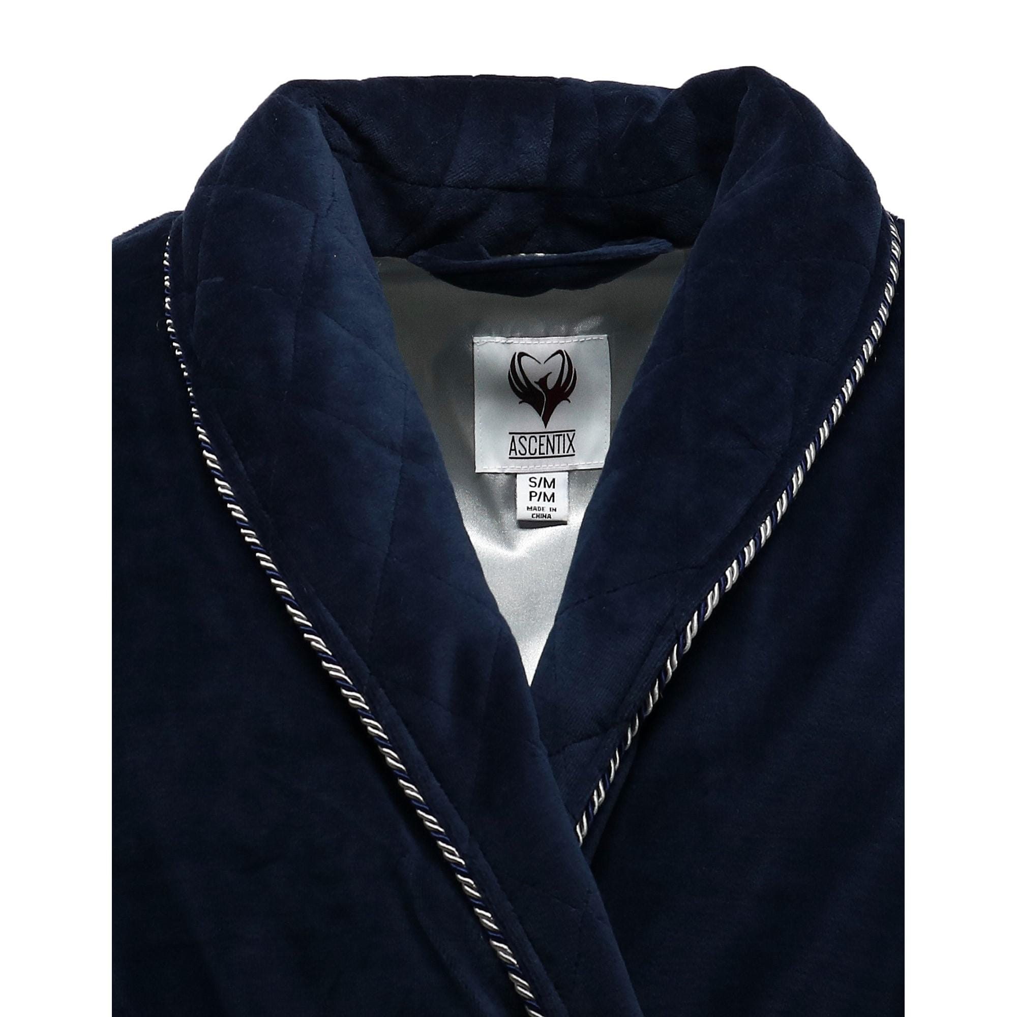 Ascentix Men's Velour Smoking Jacket with Satin Lining - Navy