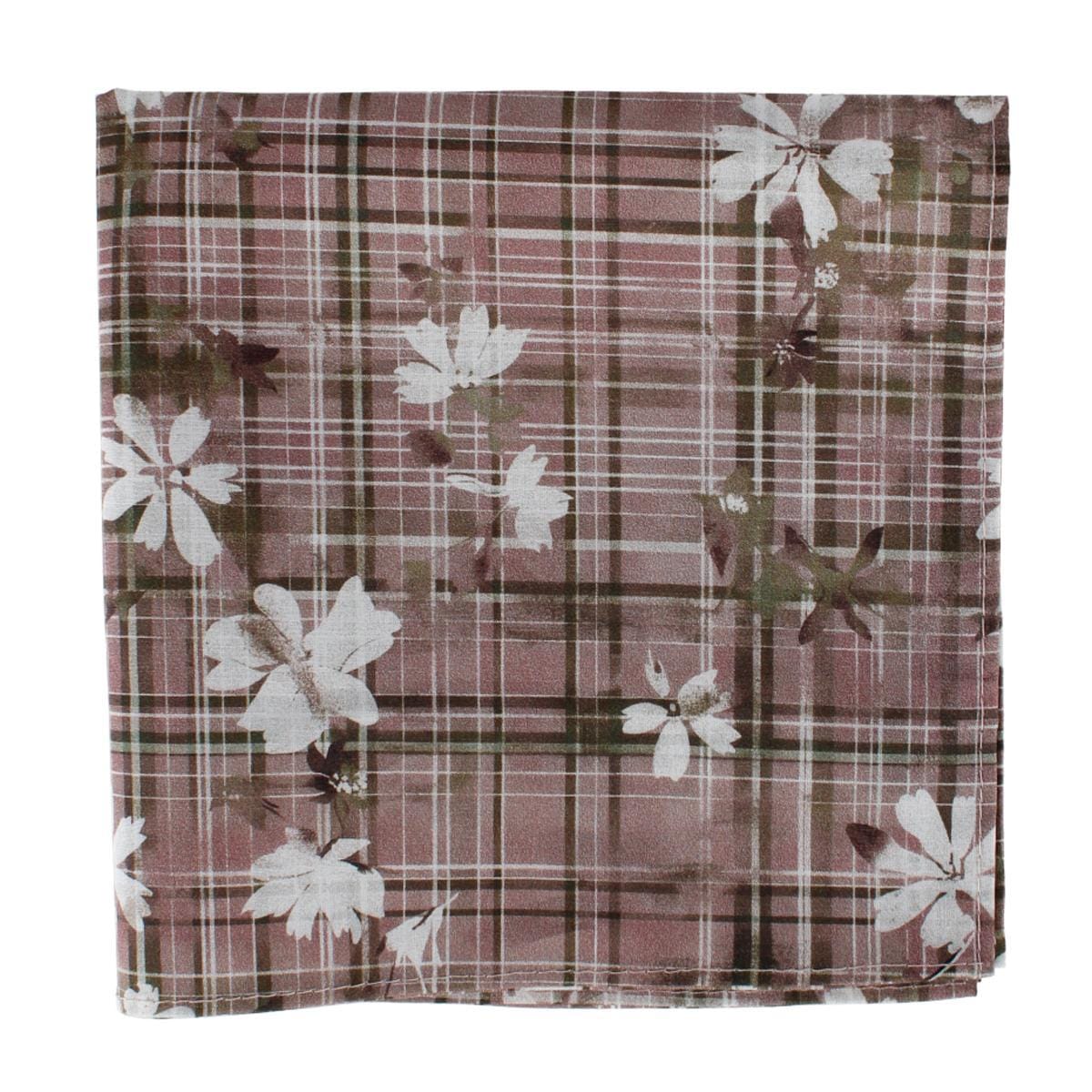 Ascentix Floral and Plaid Cotton Handkerchief - Grey, White, and Black