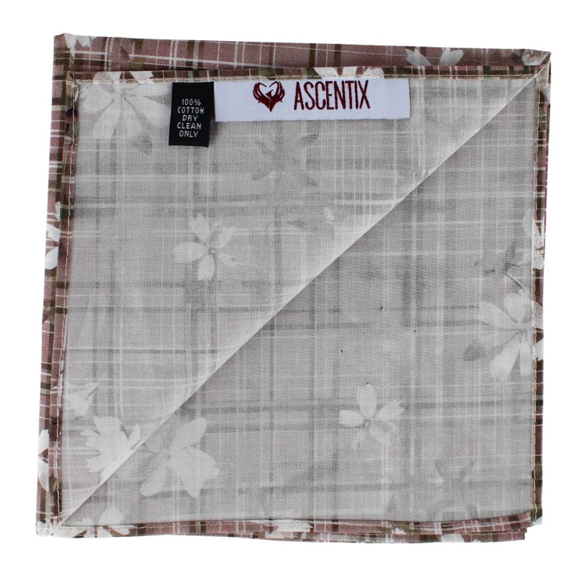 Ascentix Floral and Plaid Cotton Handkerchief - Grey, White, and Black