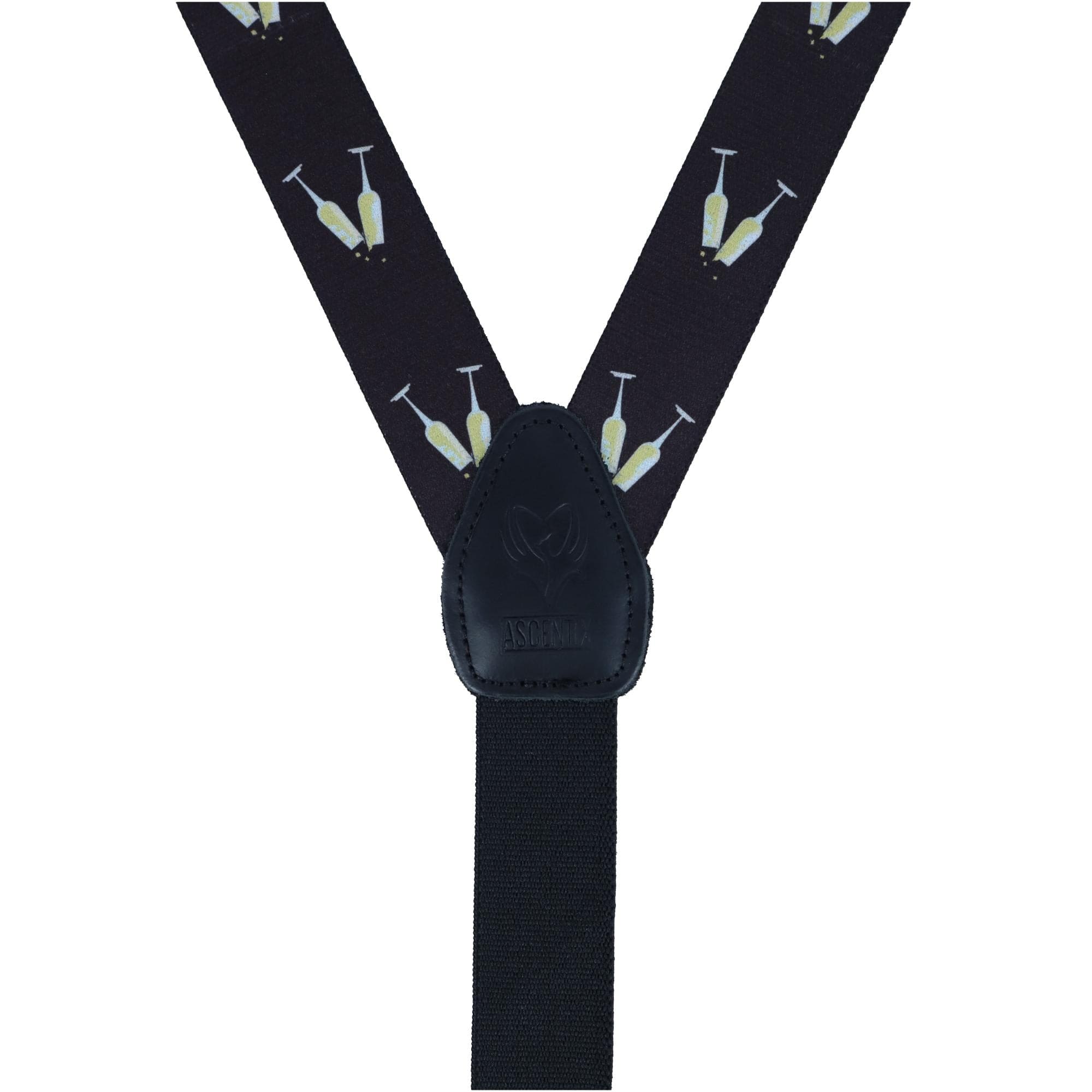 Ascentix Champagne Bottle Print Clip End Suspenders - Black