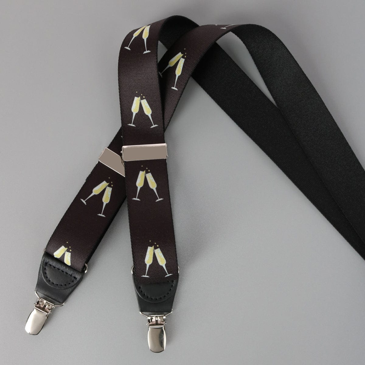 Ascentix Champagne Bottle Print Clip End Suspenders - Black