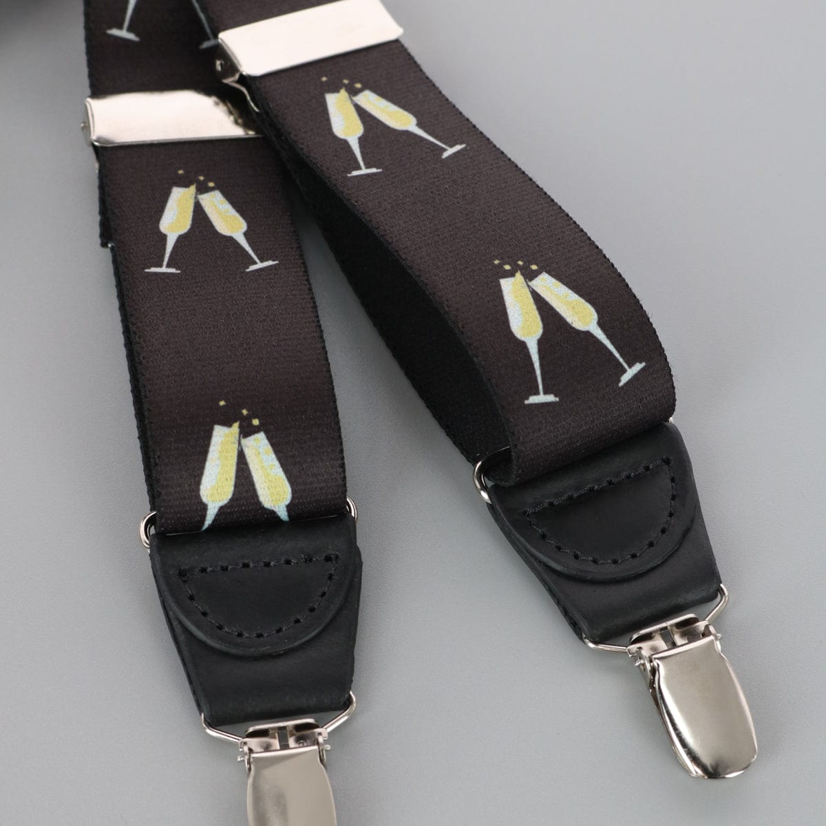 Ascentix Champagne Bottle Print Clip End Suspenders - Black