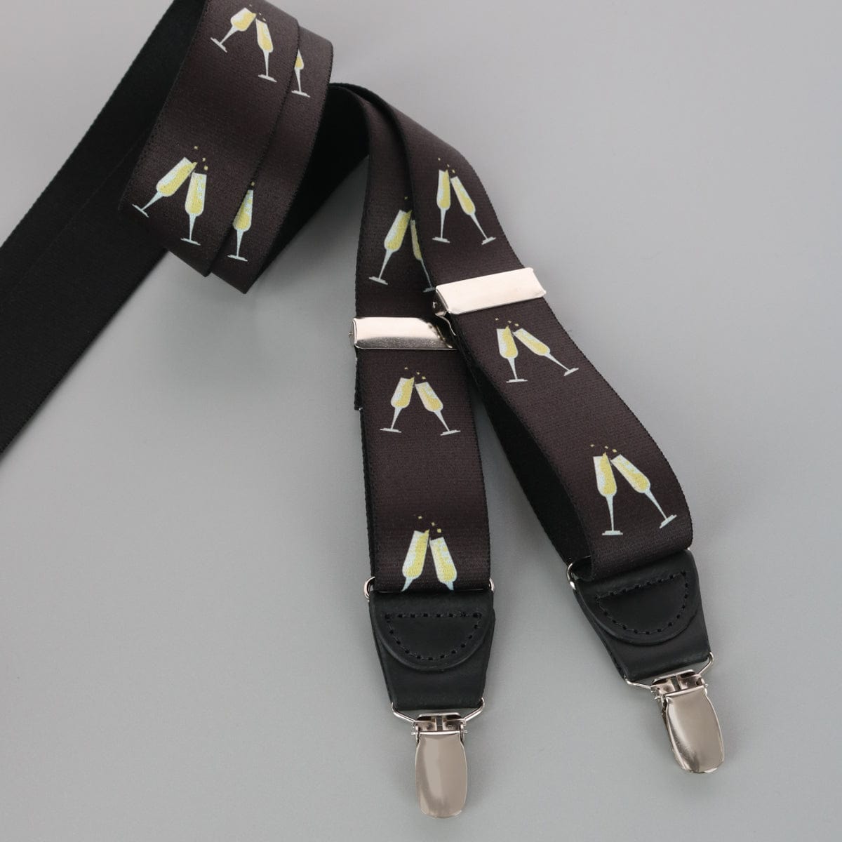 Ascentix Champagne Bottle Print Clip End Suspenders - Black