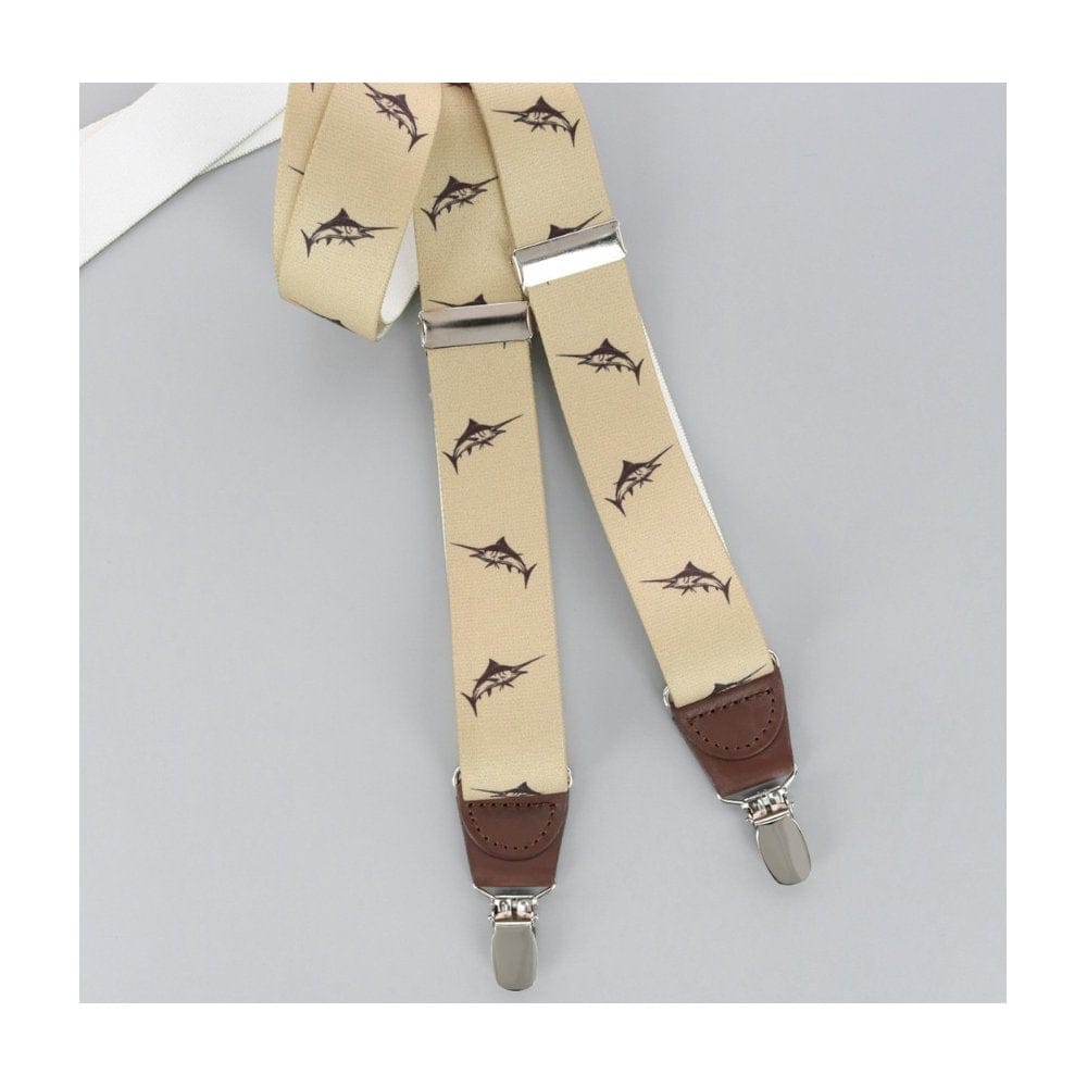 Ascentix Marlin Fish Print Clip End Suspenders - Tan