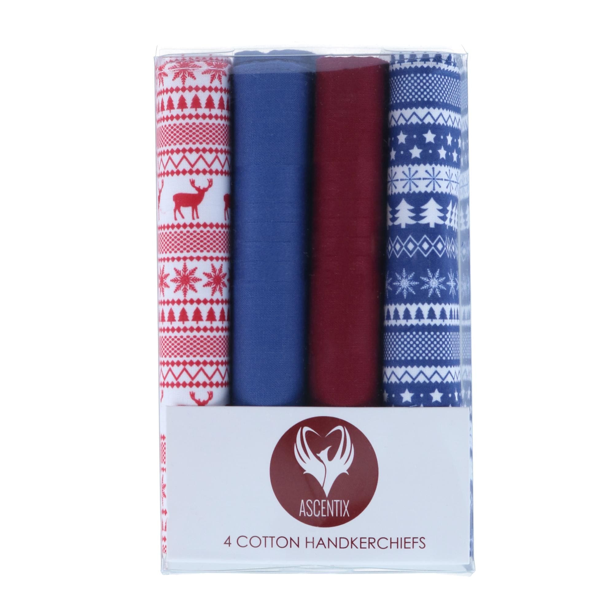 Ascentix Men's 4 Pack Cotton Christmas Novelty Hankies - Multiple