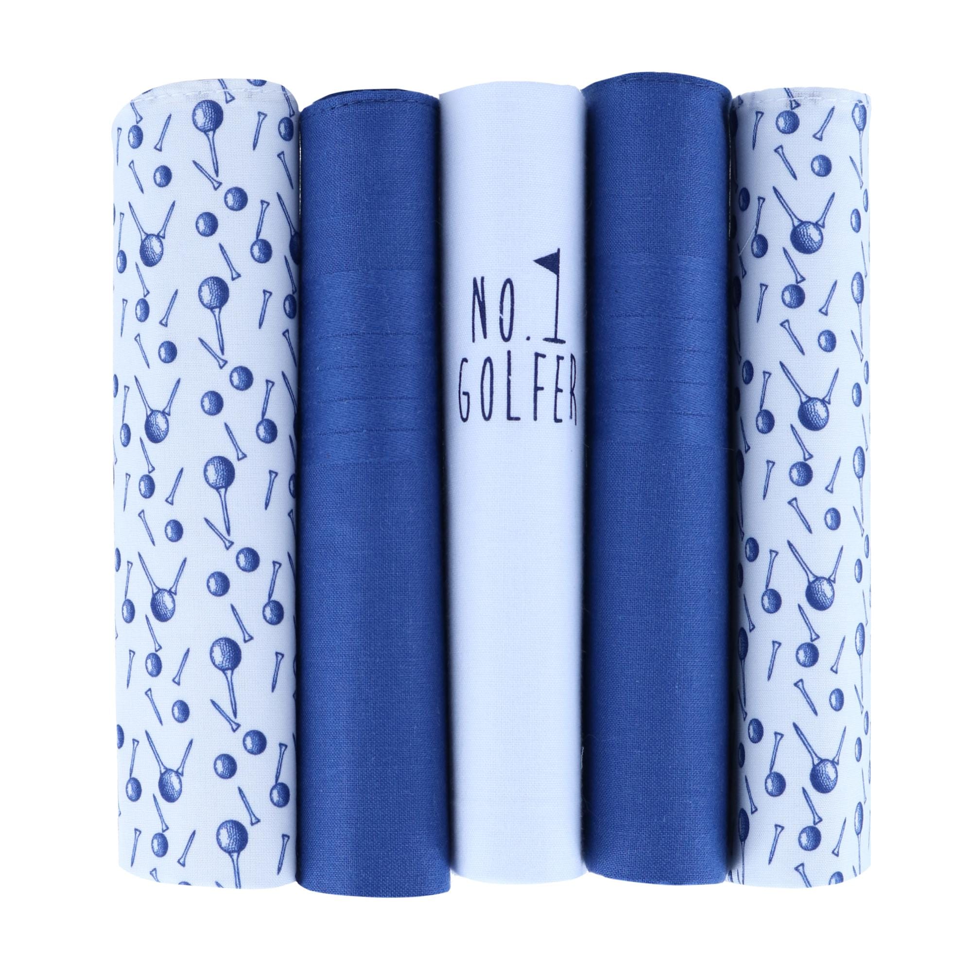 Ascentix Men's 5 Pack Cotton Golf Theme Novelty Hankies - Navy and White
