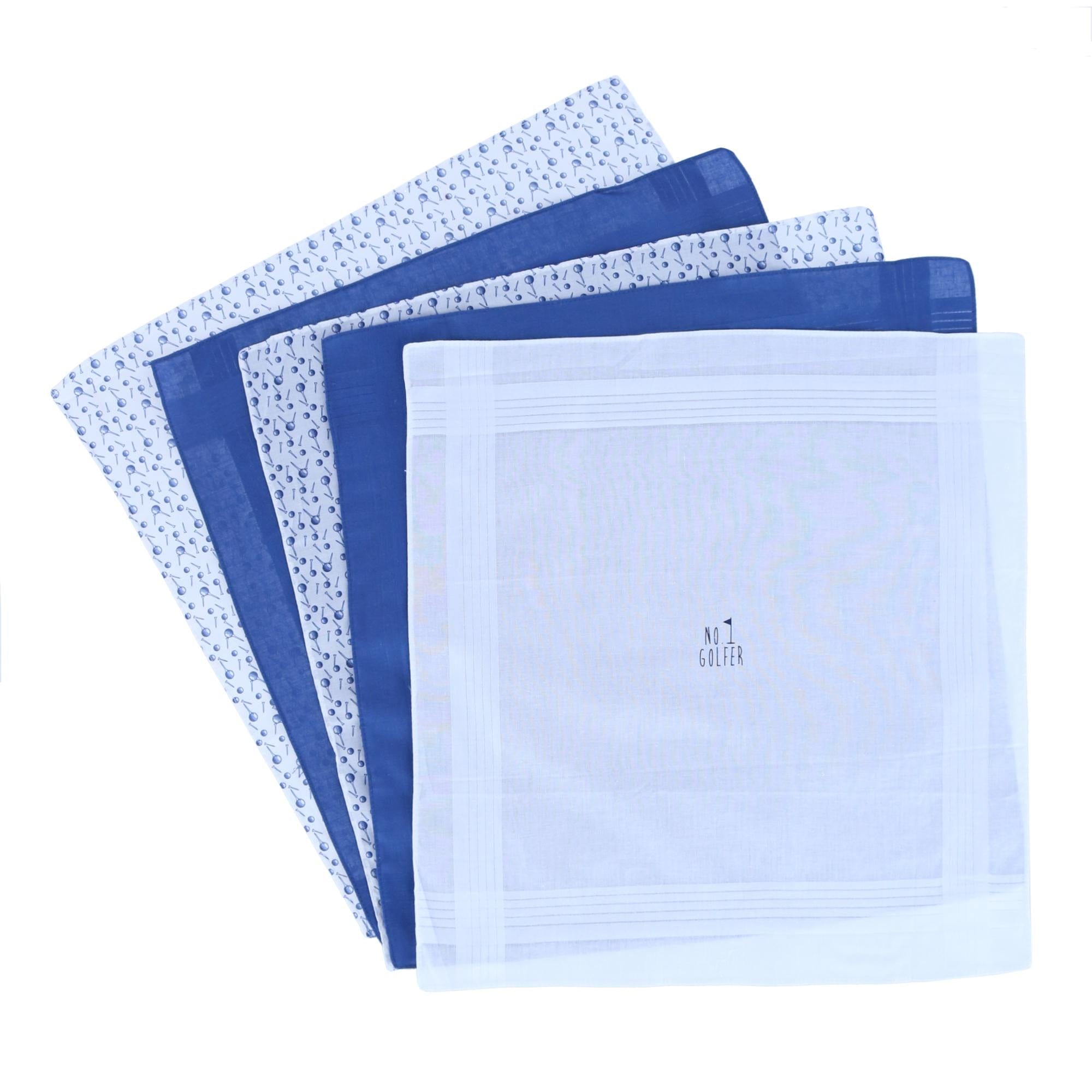 Ascentix Men's 5 Pack Cotton Golf Theme Novelty Hankies - Navy and White