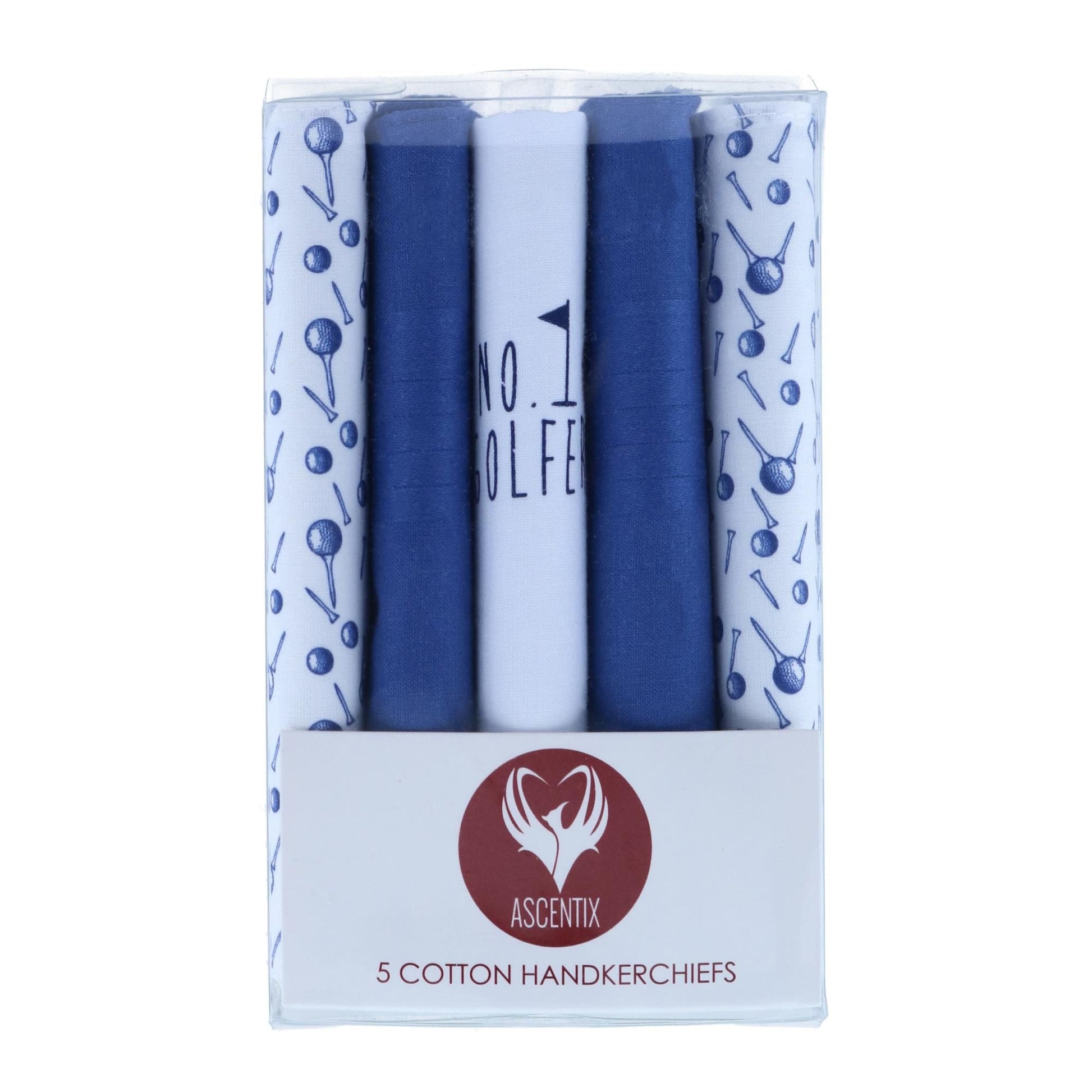 Ascentix Men's 5 Pack Cotton Golf Theme Novelty Hankies - Navy and White