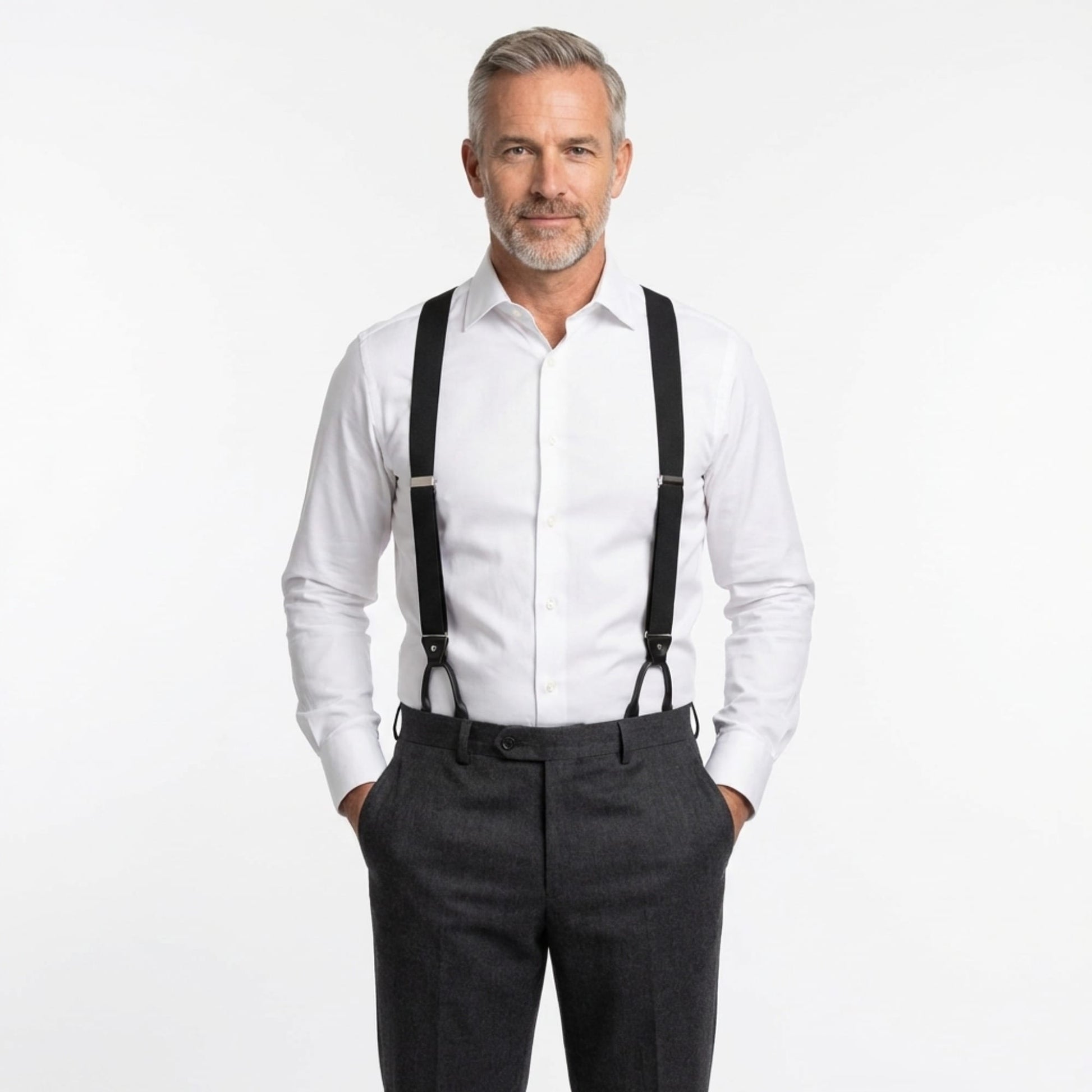 Ascentix Men's Classic Stretch 1 3/8 inch Convertible Suspenders - Black