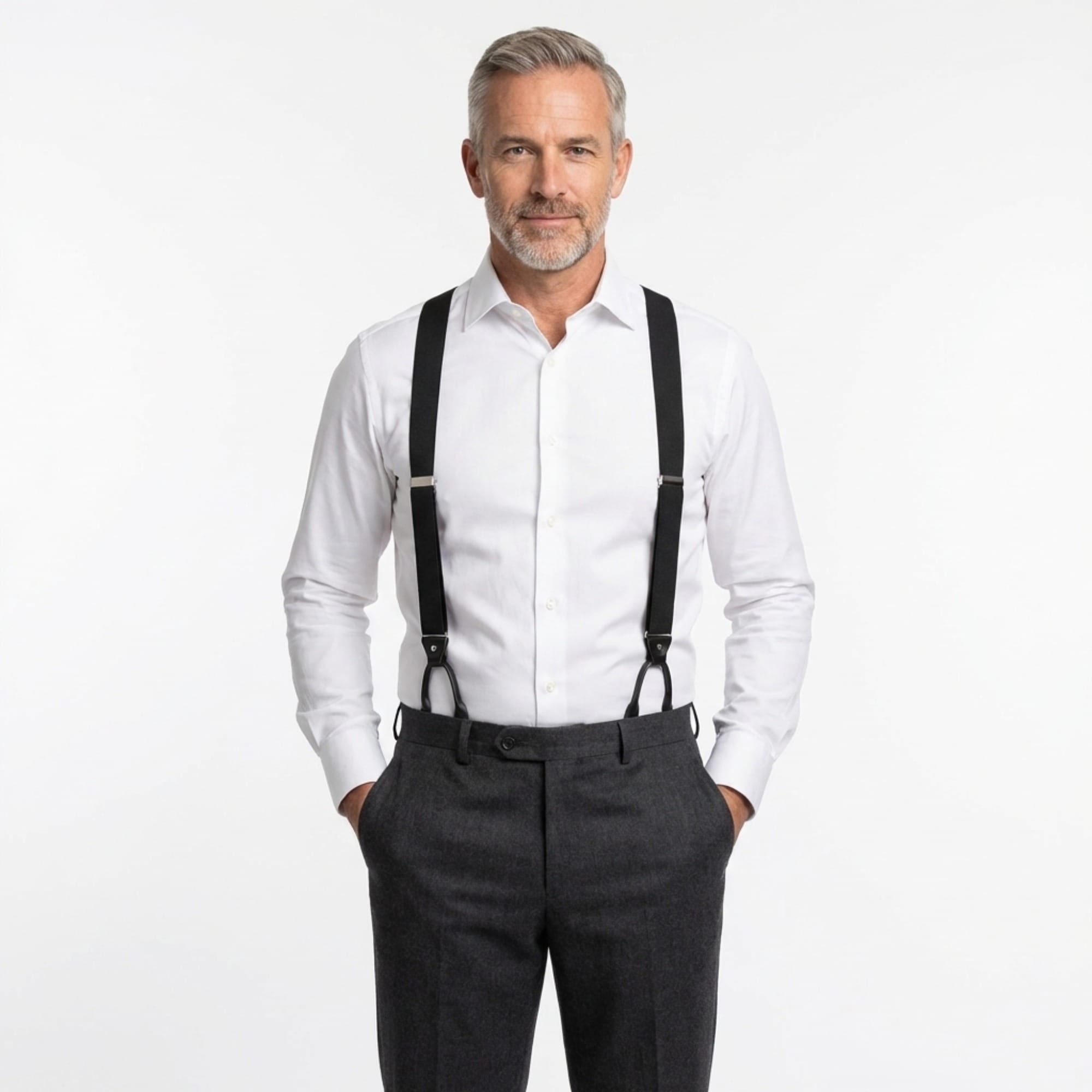 Ascentix Men's Classic Stretch 1 3/8 inch Convertible Suspenders - Black