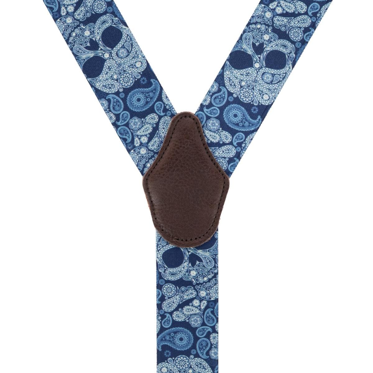 Ascentix Men's Paisley Skulls Convertible Clip End Suspenders - Navy