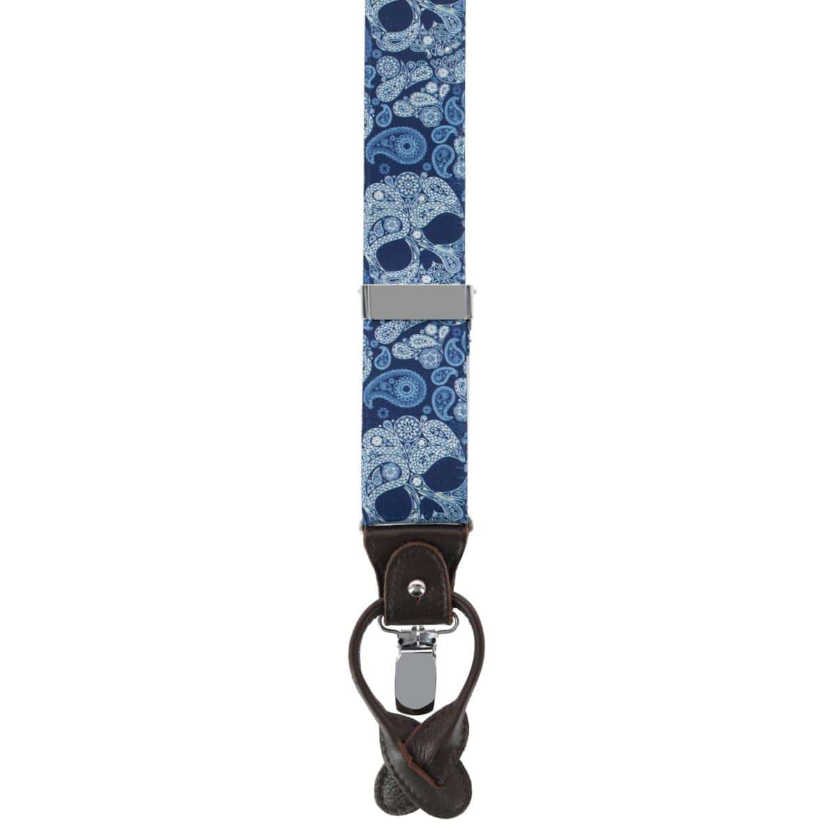 Ascentix Men's Paisley Skulls Convertible Clip End Suspenders - Navy