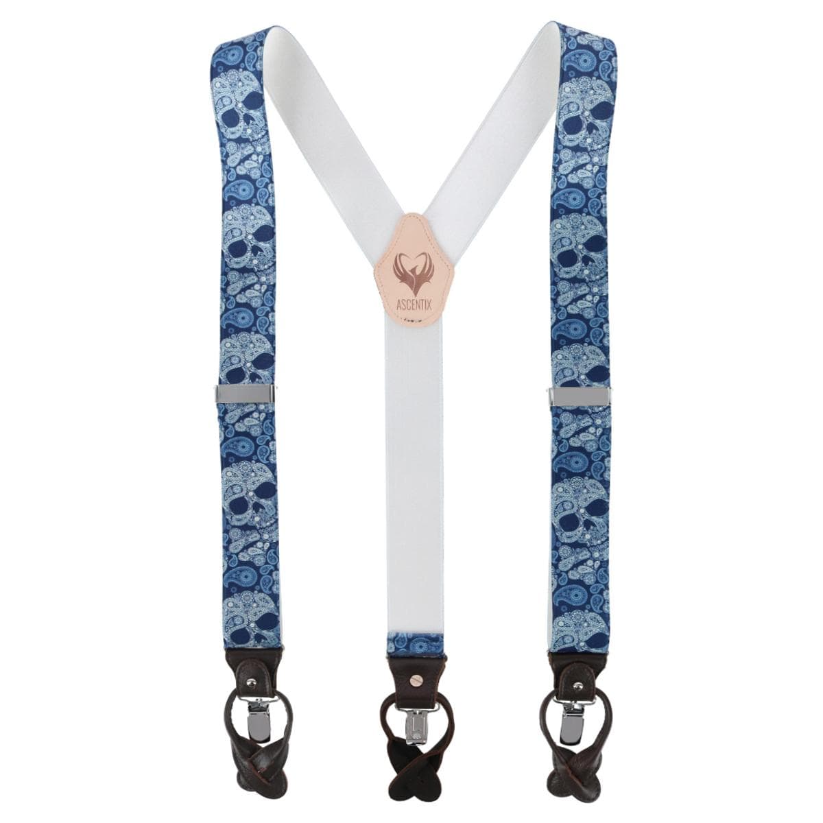 Ascentix Men's Paisley Skulls Convertible Clip End Suspenders - Men's Paisley Skulls Convertible Clip End Suspenders