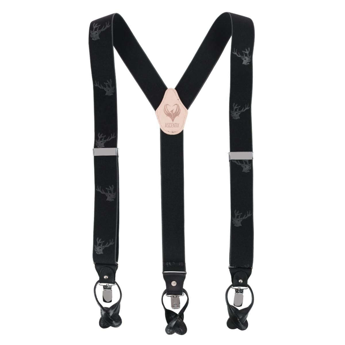 Ascentix Men's Stag Head Convertible Clip End Suspenders - Black