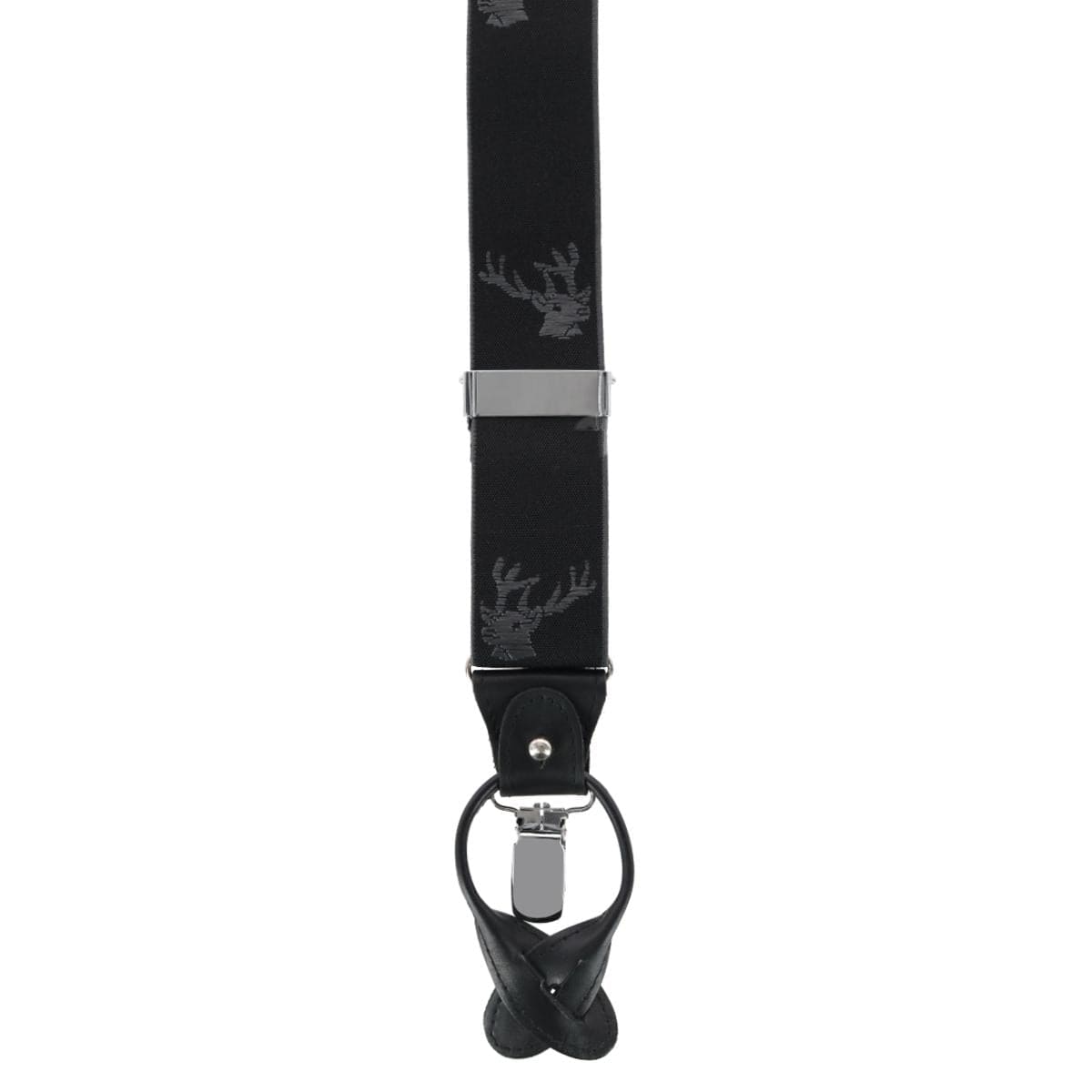 Ascentix Men's Stag Head Convertible Clip End Suspenders - Black