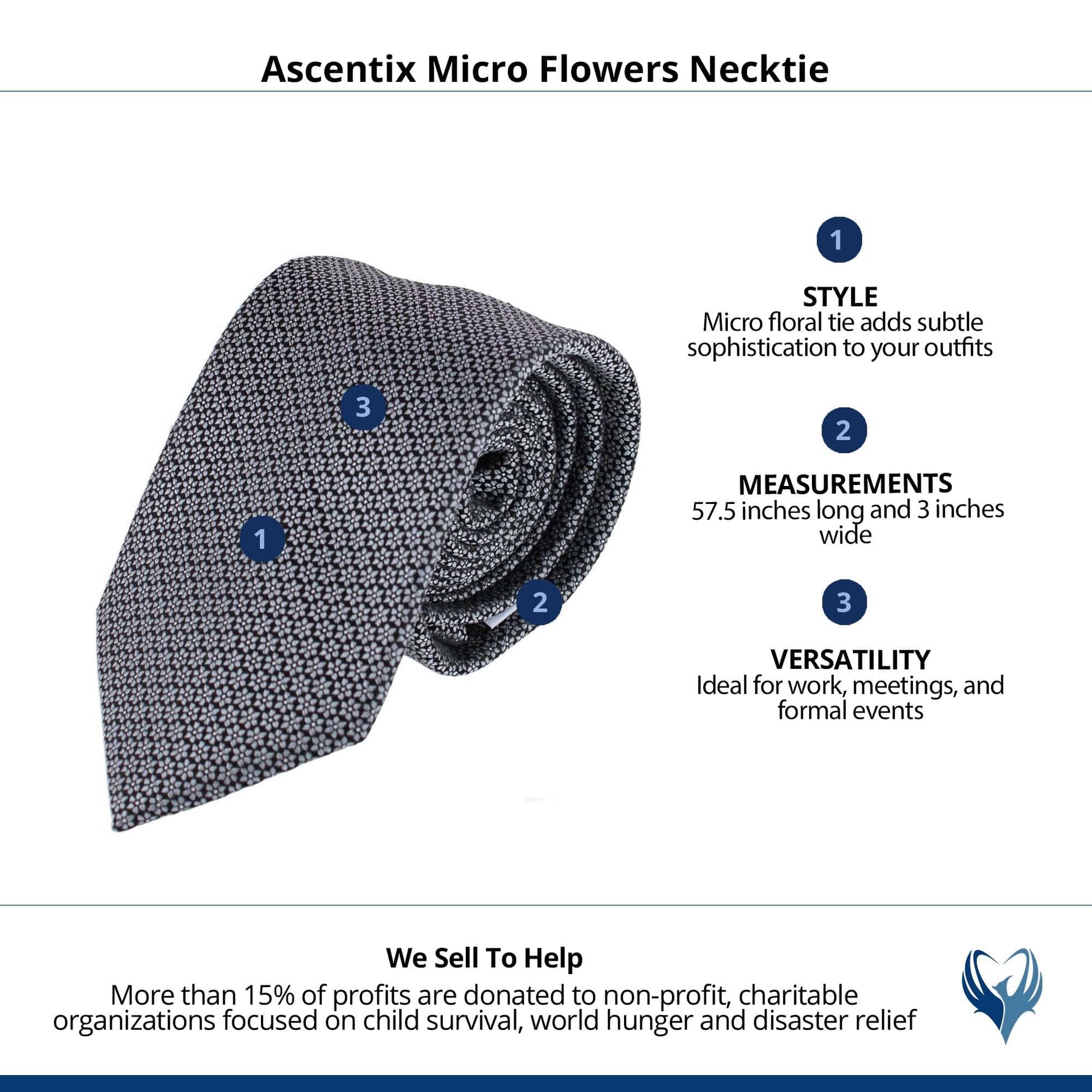 Ascentix Micro Flowers Necktie - Black
