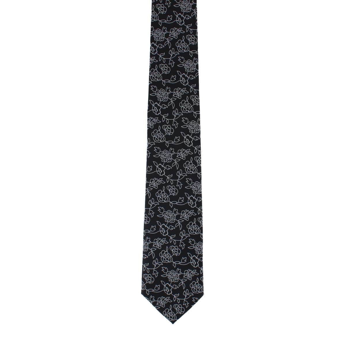 Ascentix Floral Stencil Print Necktie - Black