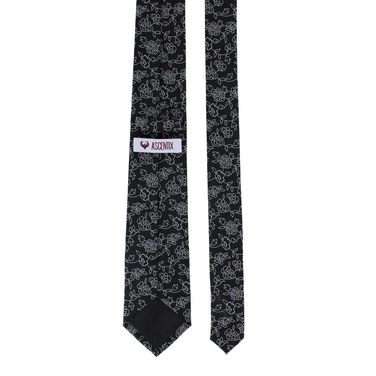Ascentix Floral Stencil Print Necktie - Black