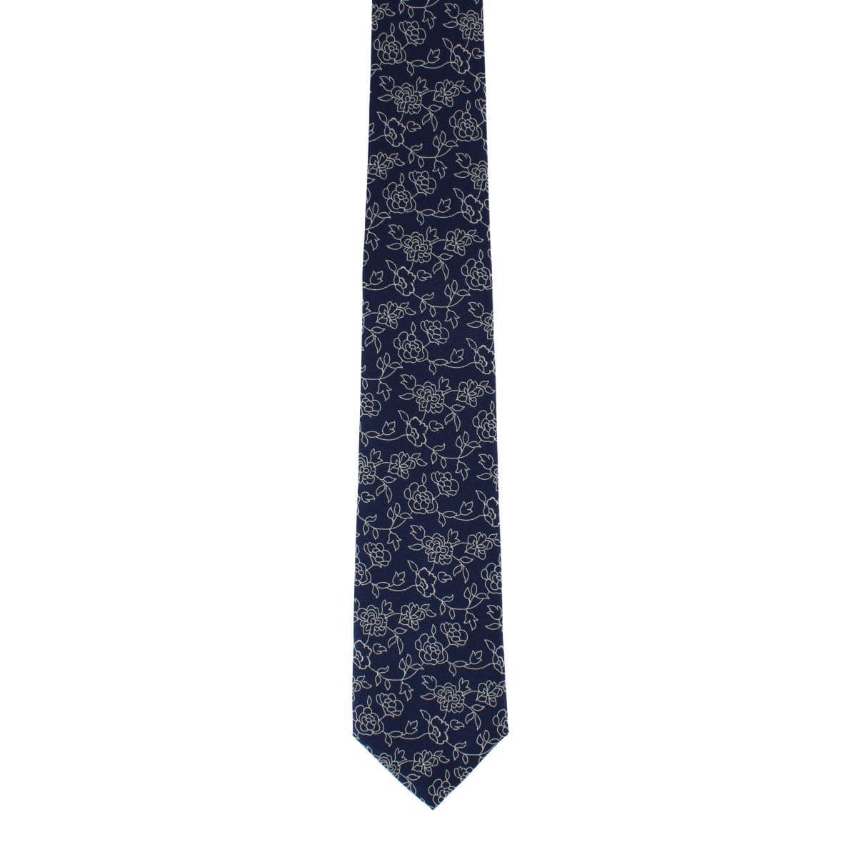 Ascentix Floral Stencil Print Necktie - Navy